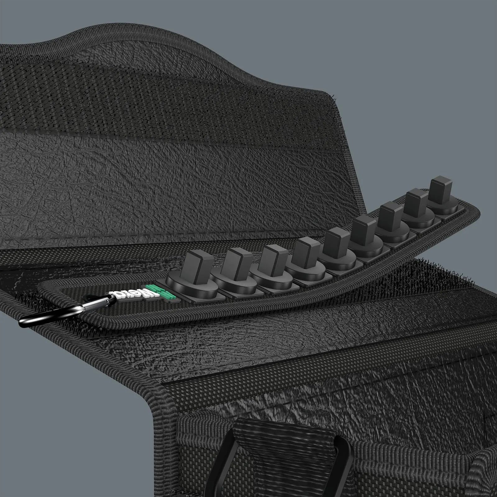 Wera Socket Rail B 3/8" Drive Textile Belt with Carabiner 9 Location Twist to Unlock Unloaded  White Rose Tools