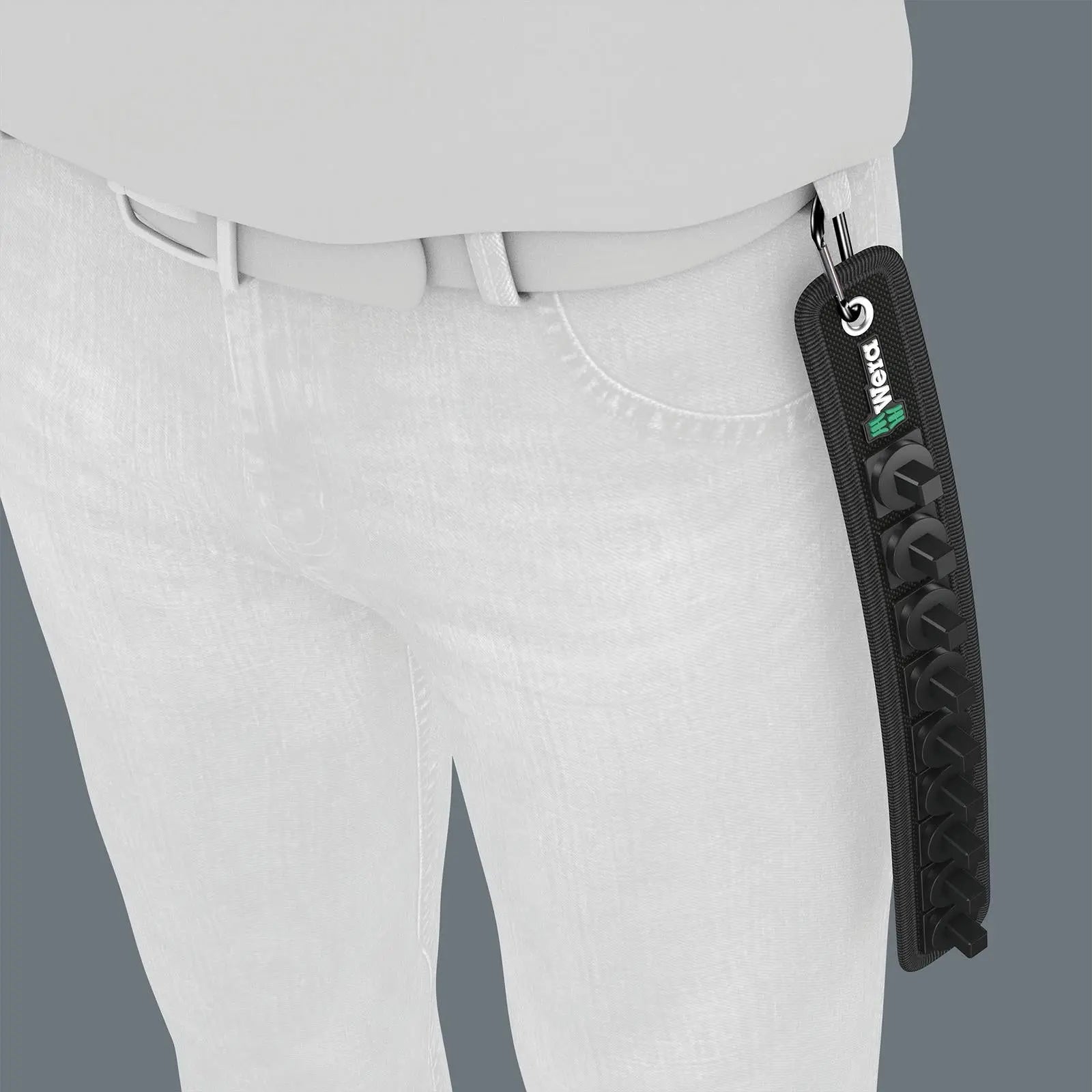 Wera Socket Rail B 3/8" Drive Textile Belt with Carabiner 9 Location Twist to Unlock Unloaded  White Rose Tools