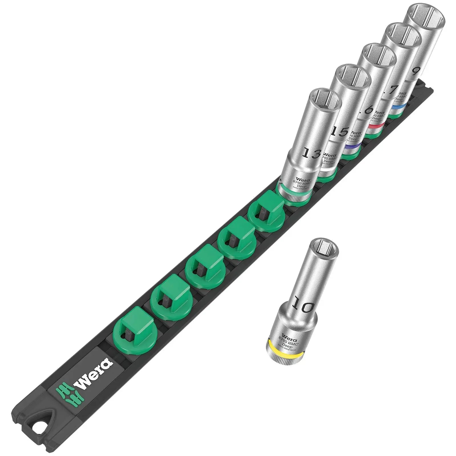 Wera Socket Set 1/2" Drive on Magnetic Socket Rail C Deep 1 Zyklop 6 Pieces Metric 10-19mm