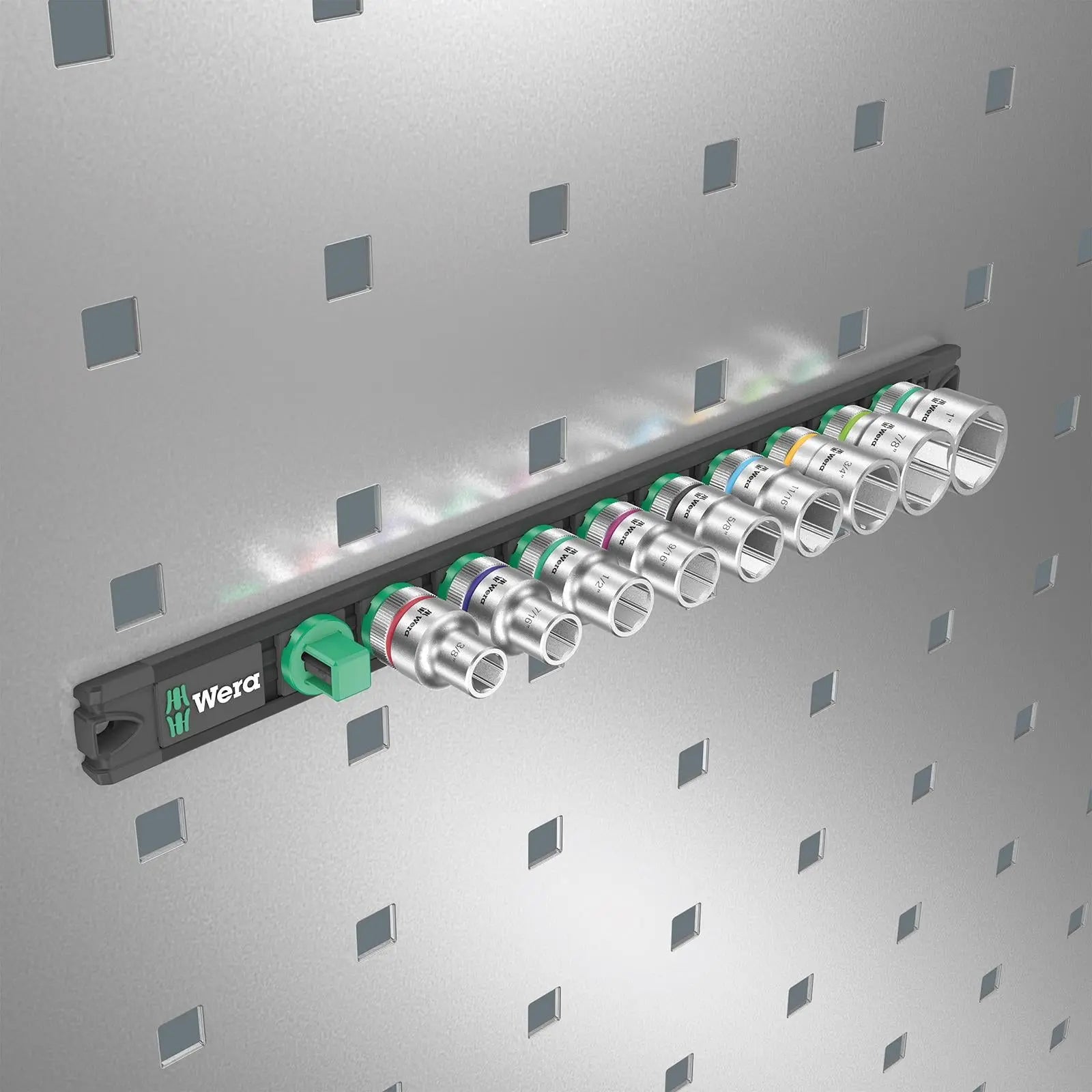 Wera Socket Set 1/2" Drive on Magnetic Socket Rail C Imperial 1 Zyklop 9 Pieces 3/8" to 1