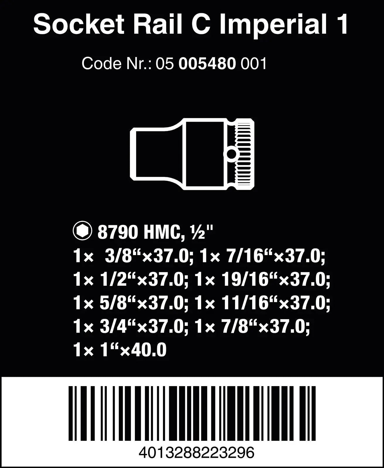 Wera Socket Set 1/2" Drive on Magnetic Socket Rail C Imperial 1 Zyklop 9 Pieces 3/8" to 1
