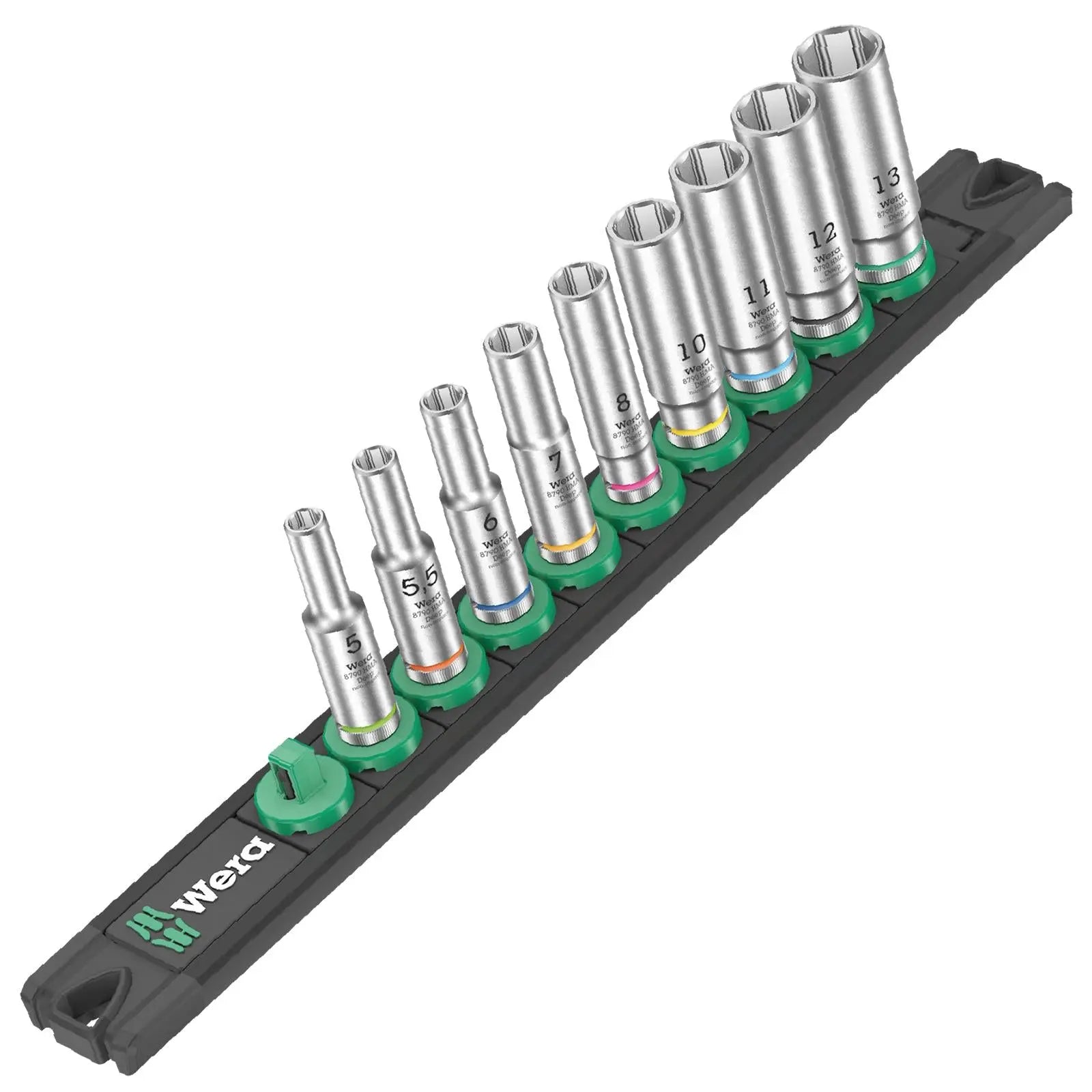 Wera Socket Set 1/4" Drive on Magnetic Socket Rail A Deep 1 Zyklop 9 Pieces Metric 5-13mm