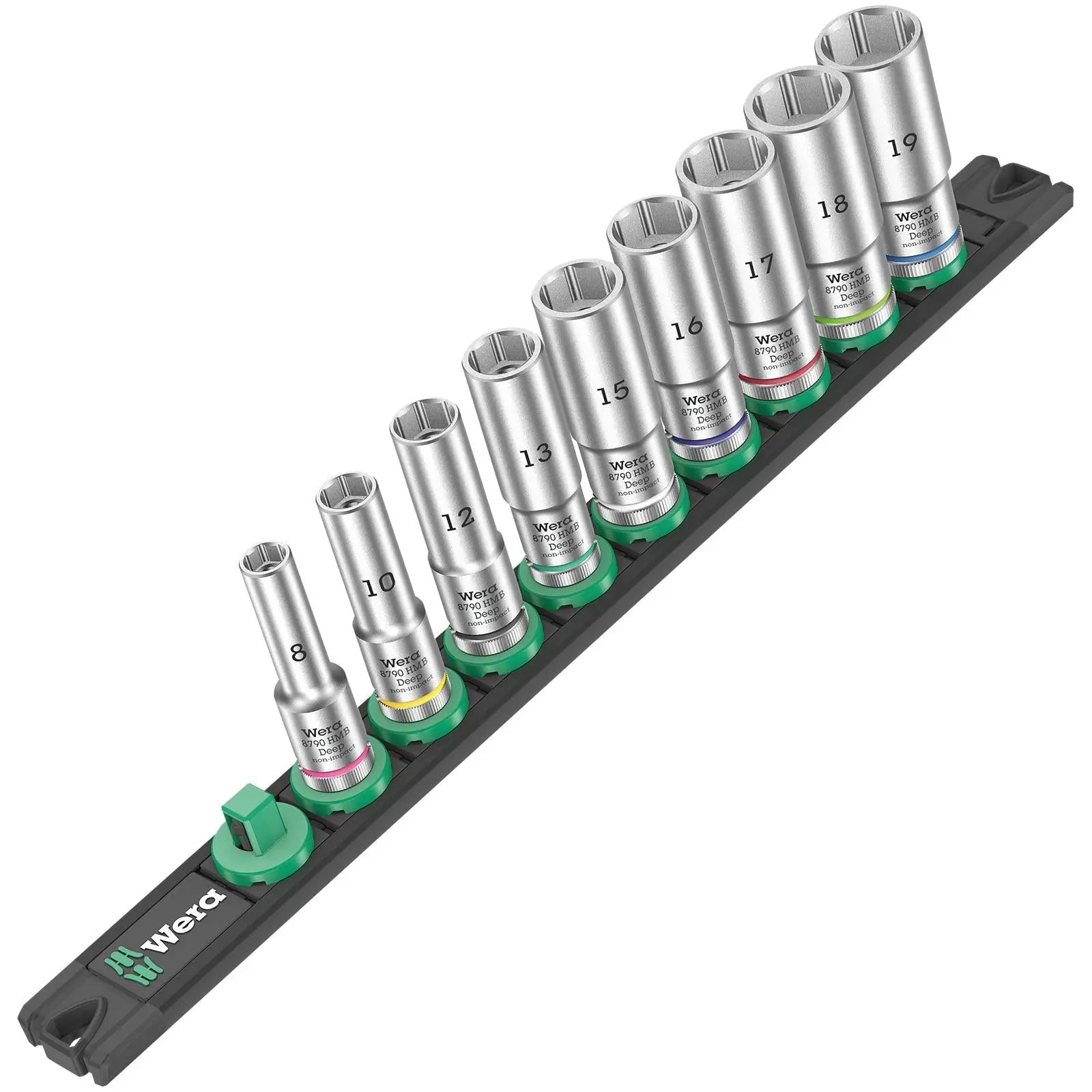 Wera Socket Set 3/8" Drive on Magnetic Socket Rail B Deep 1 Zyklop 9 Pieces Metric 8-19mm