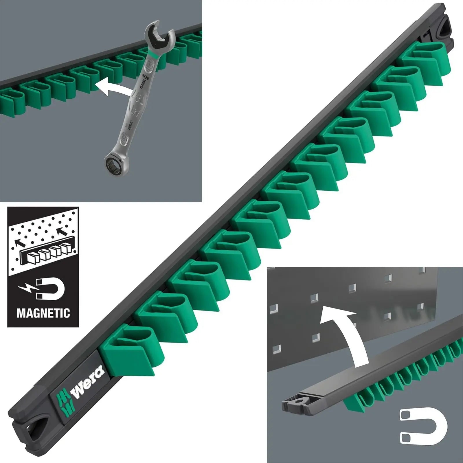 Wera Spanner Rack 9610 Joker Magnetic Rail 11 Spanner Capacity Empty 30 x 370mm White Rose Tools