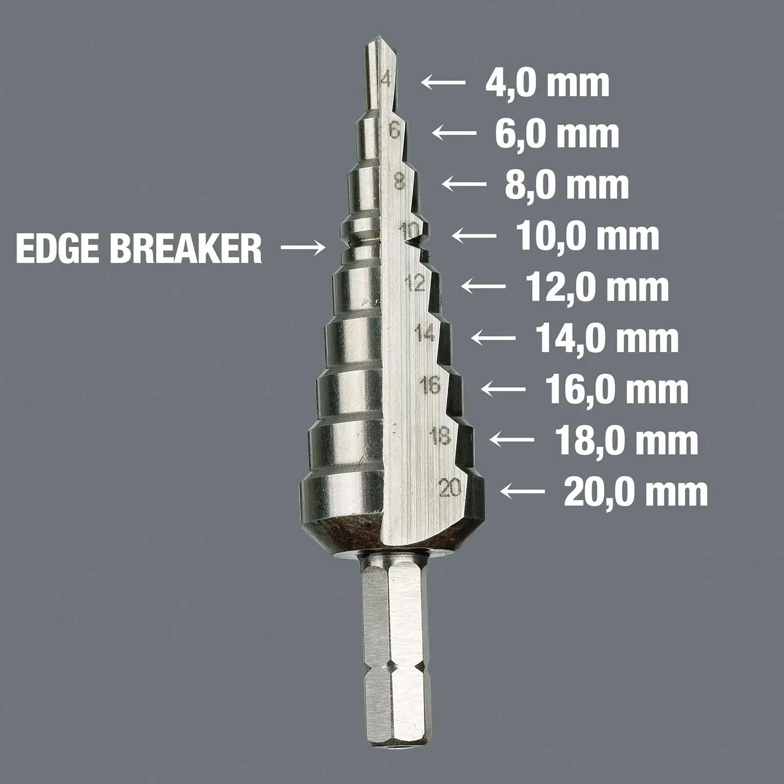 Wera Step Drill Bit 4-20mm 843 1/4" Hex Shank  White Rose Tools