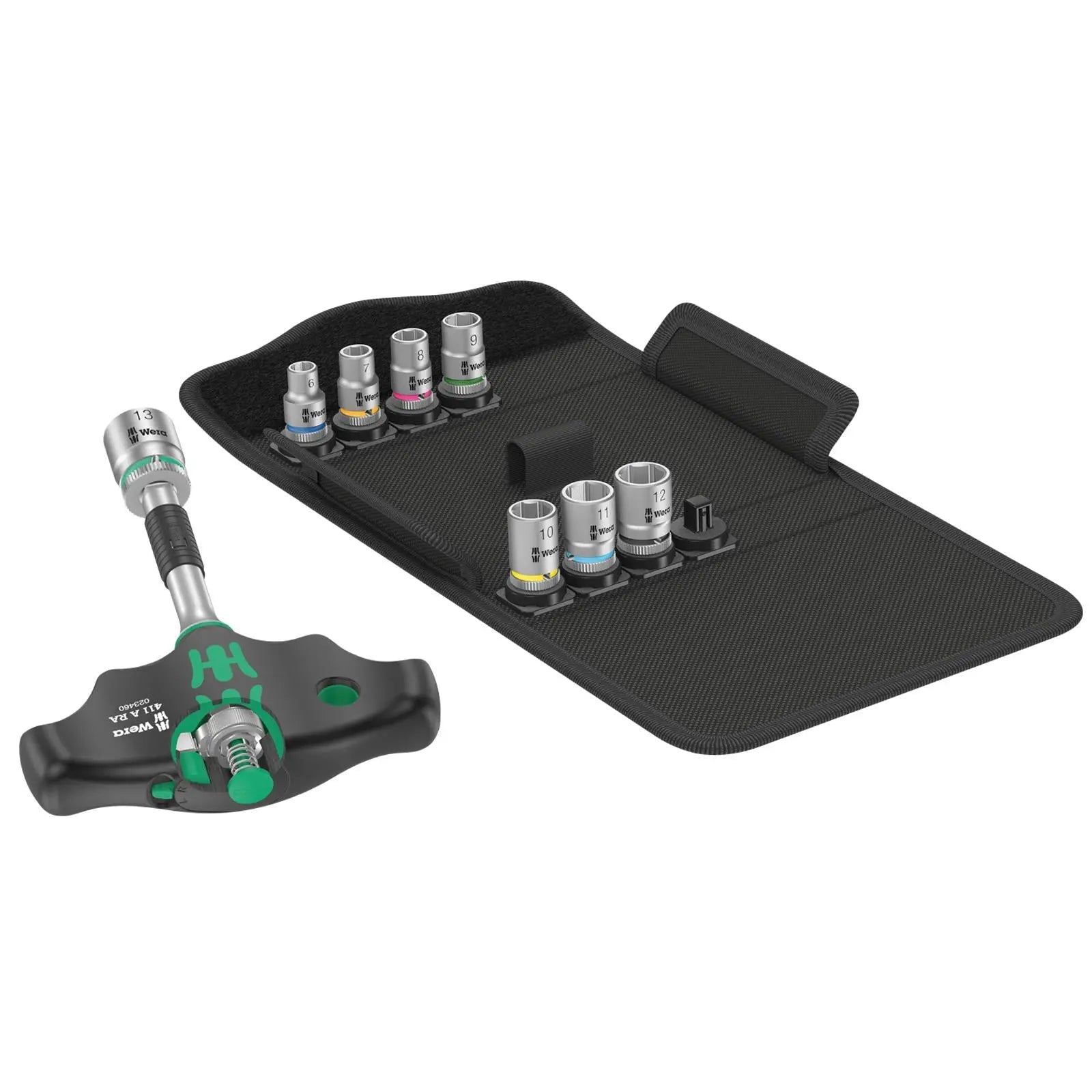 Wera T-Handle Adaptor Screwdriver 1/4" Drive with Ratchet Function 400 RA Set 2 9 Pieces 6-13mm Sockets White Rose Tools