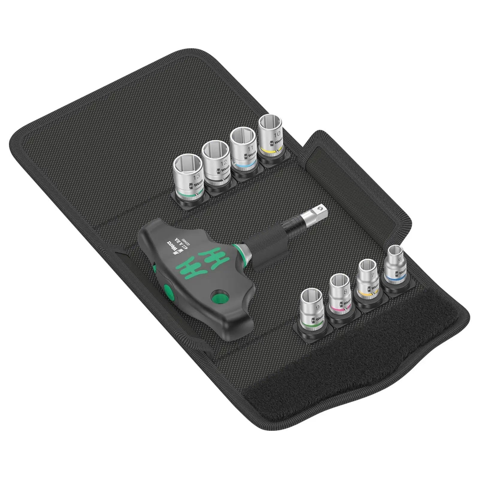 Wera T-Handle Adaptor Screwdriver 1/4" Drive with Ratchet Function 400 RA Set 2 9 Pieces 6-13mm Sockets White Rose Tools