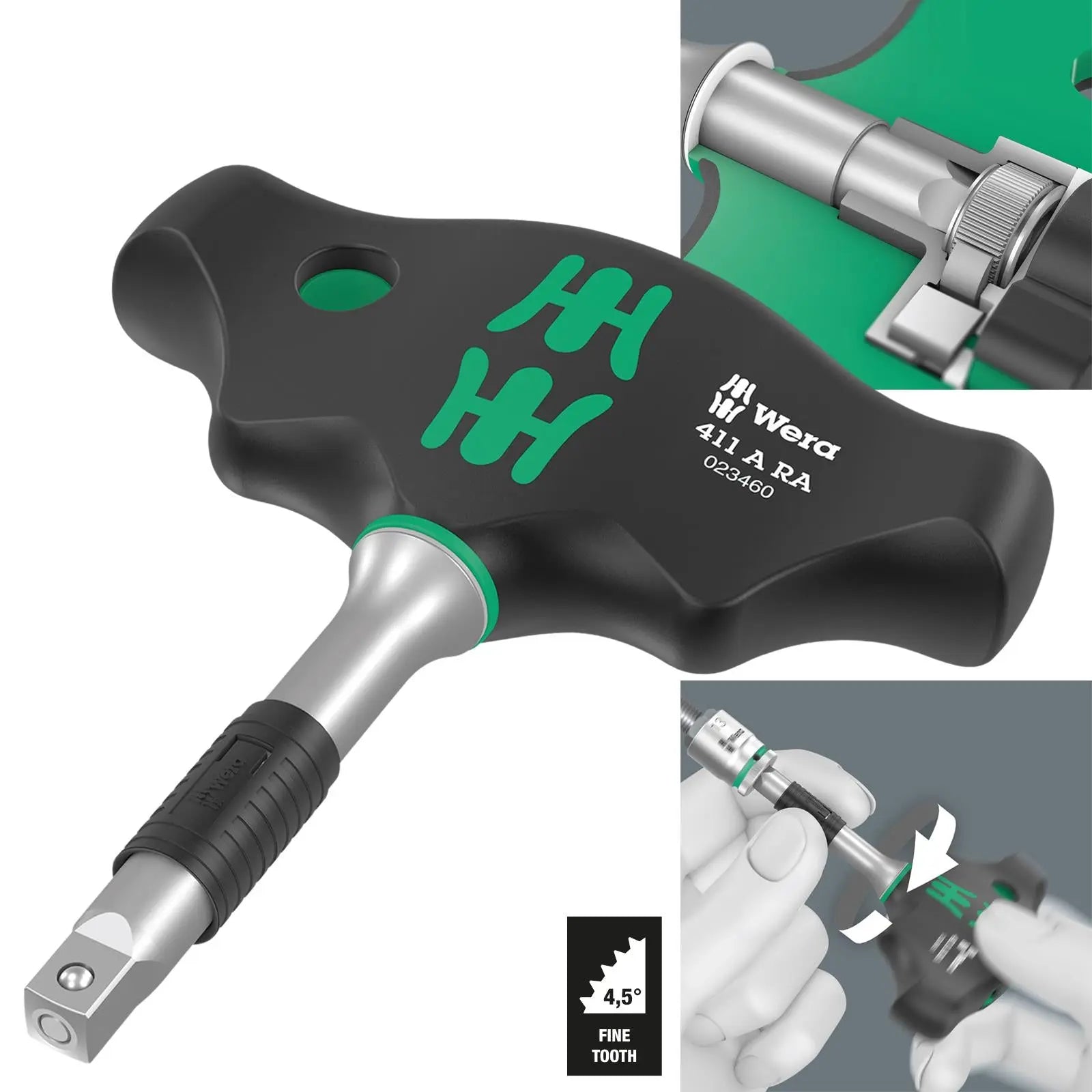 Wera T-Handle Adaptor Screwdriver 1/4" Drive with Ratchet Function 411 A RA White Rose Tools