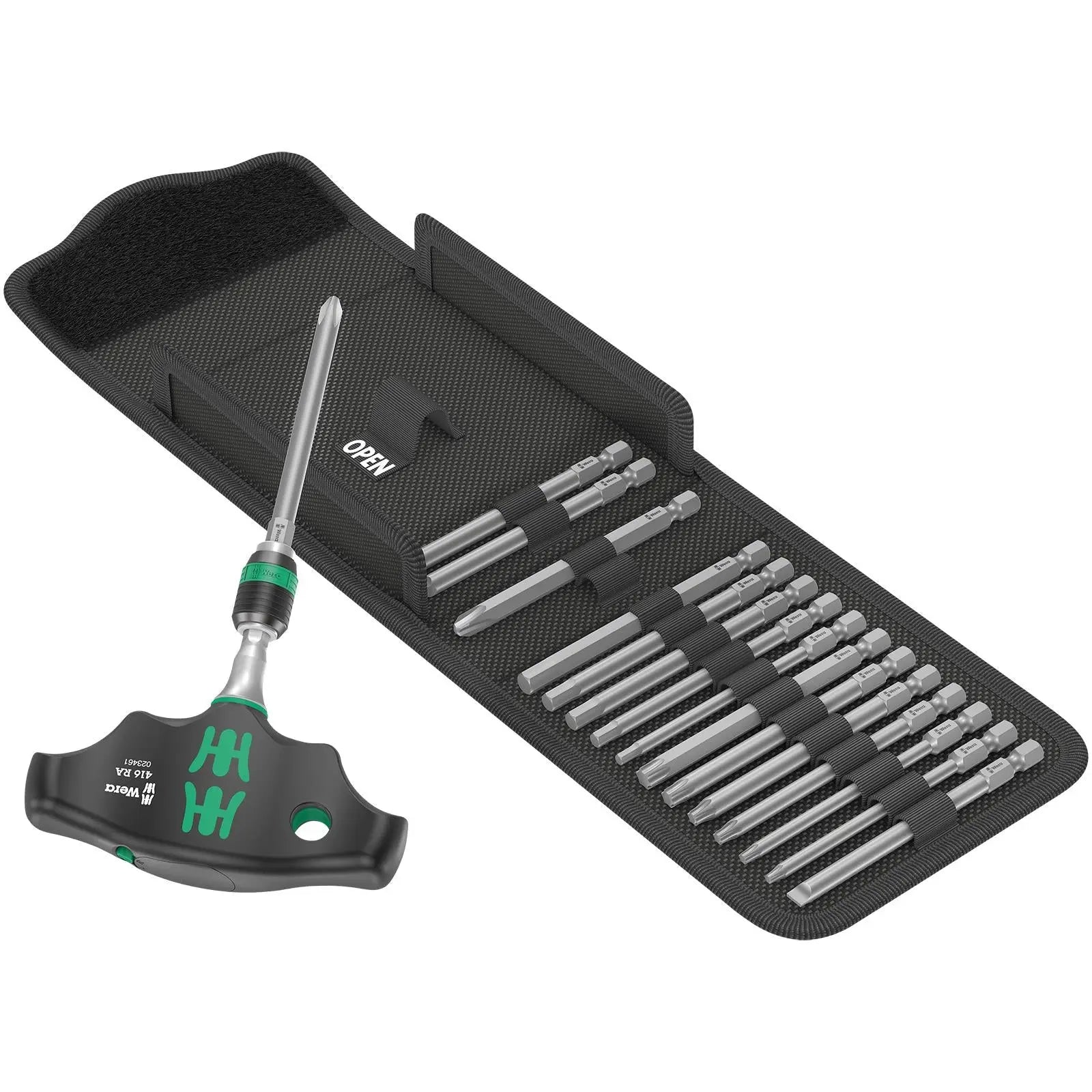 Wera T-Handle Screwdriver 1/4" Hex with Ratchet Function Rapidaptor Chuck 400 RA Imperial Set 1 17 Pieces
