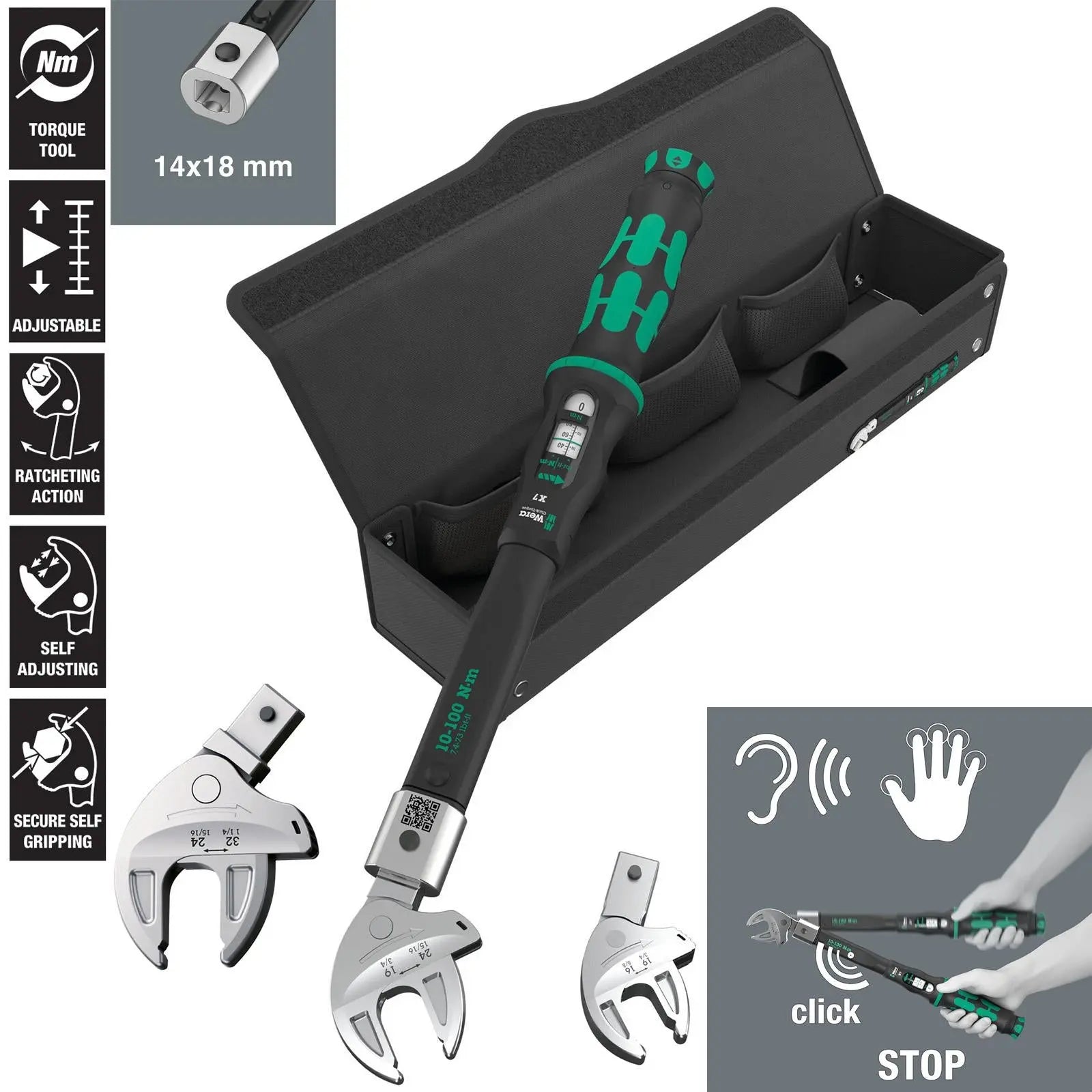 Wera Torque Wrench 10-100 Nm Click Torque X 7 14x18mm Joker Spanner Wrench Accessories 7880 Choose Option White Rose Tools