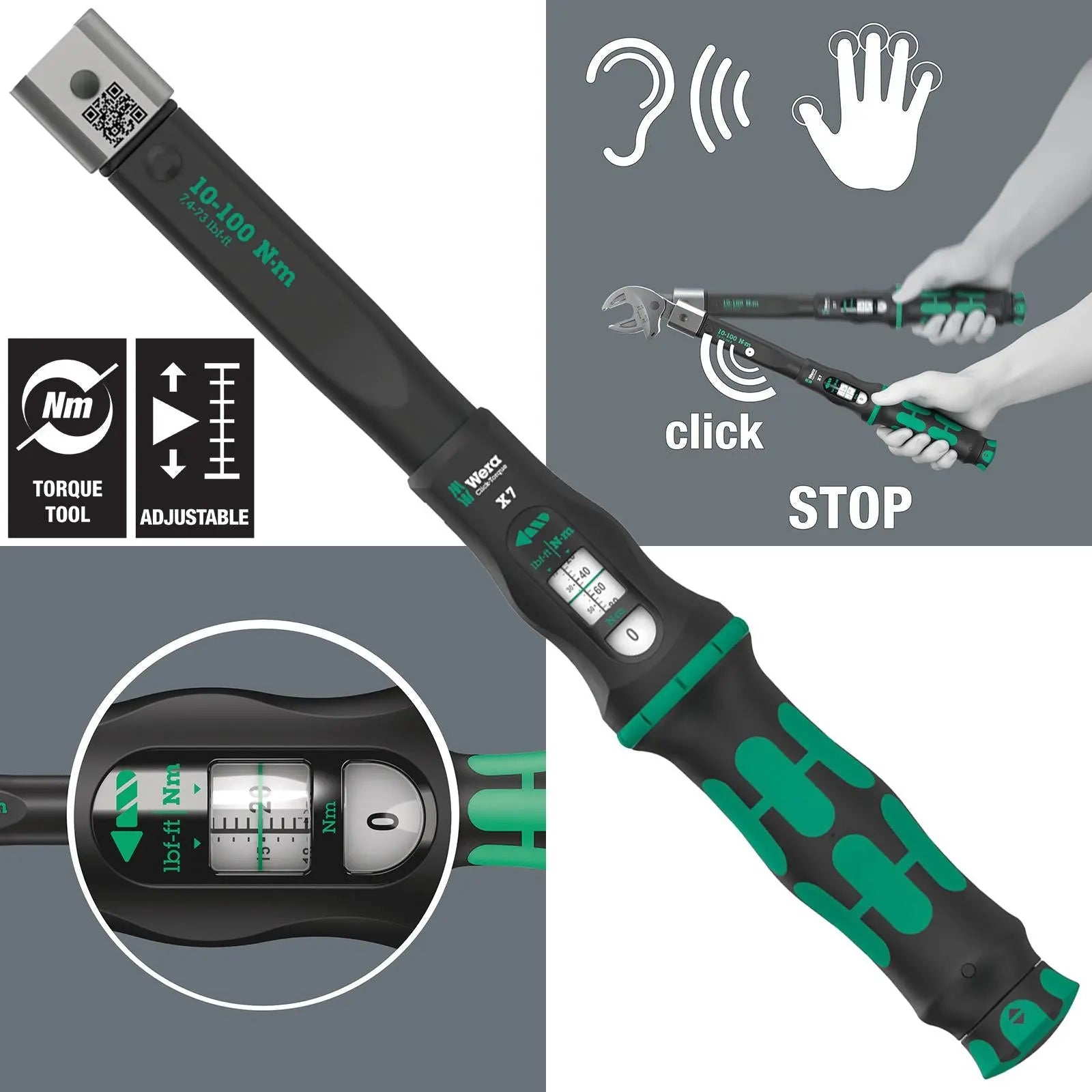 Wera Torque Wrench 10-100 Nm Click Torque X 7 14x18mm Joker Spanner Wrench Accessories 7880 Choose Option White Rose Tools