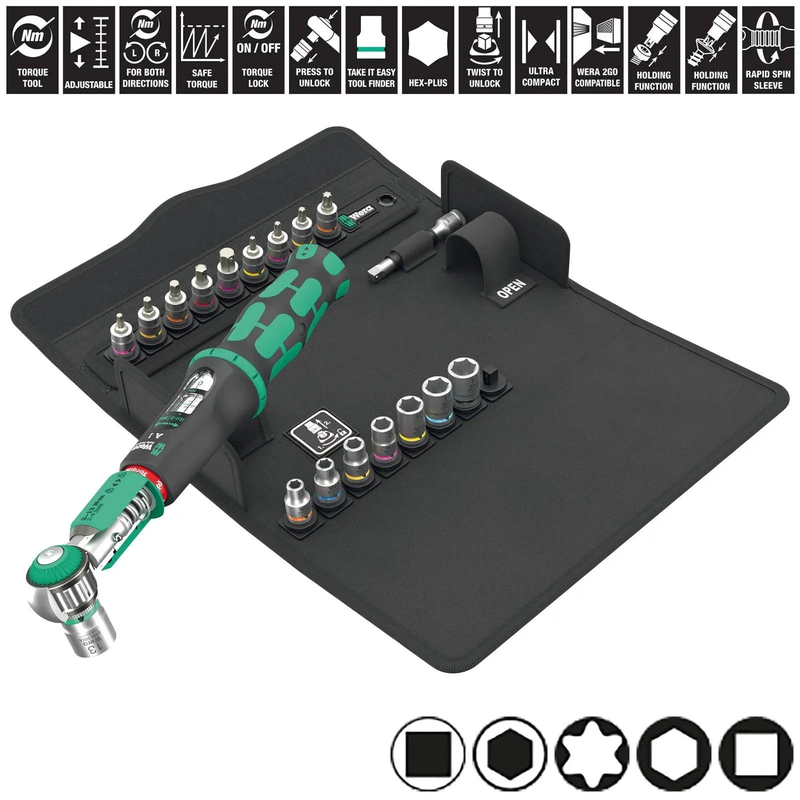 Wera Torque Wrench Kit 1/4" Drive 2-12 Nm Safe Torque A 1 SHK Set 1 20 Pieces TX Hex 5.5-13mm Sockets White Rose Tools