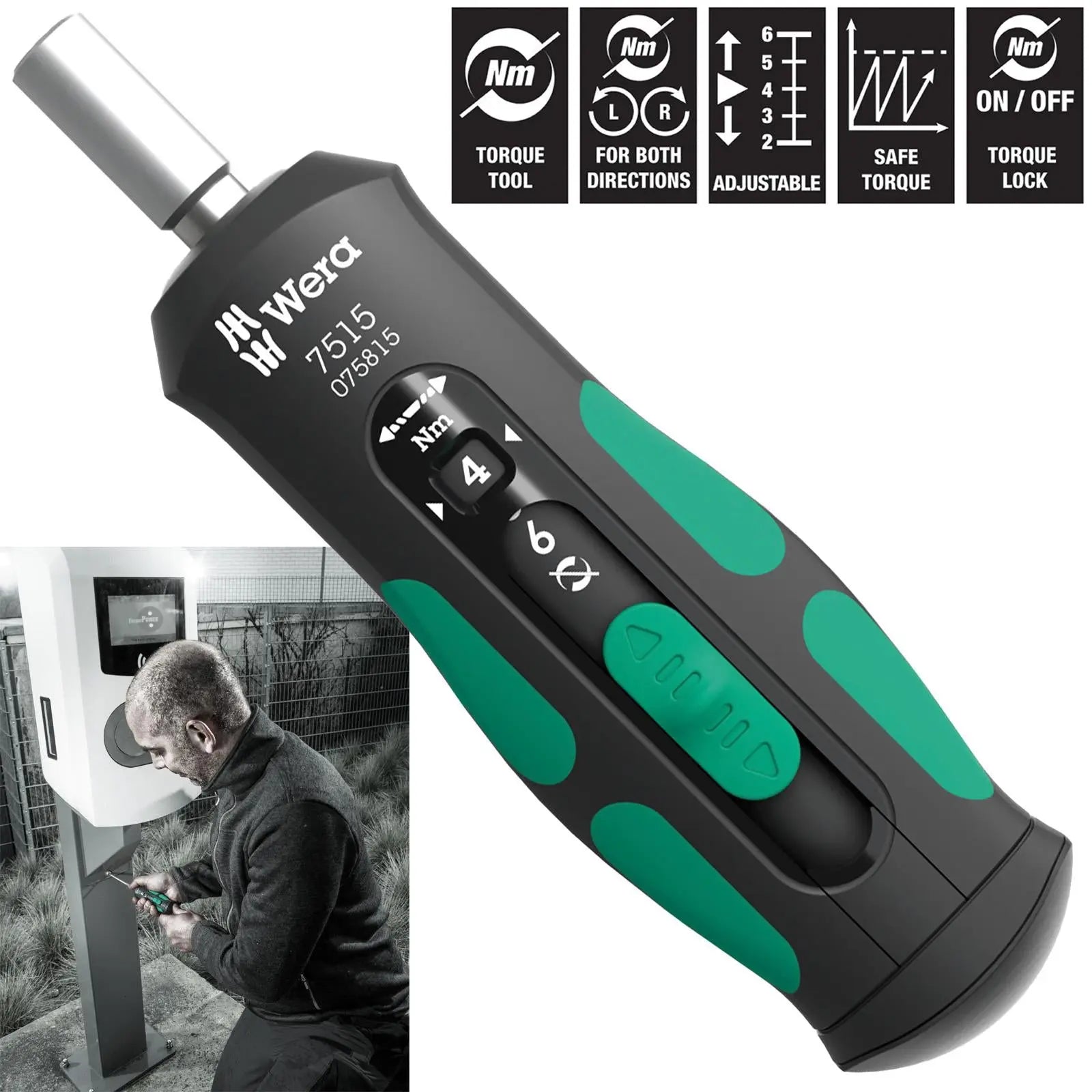 Wera Torque Wrench Screwdriver 1/4" Hex 7515 Kraftform Safe Torque Speed Torque 2-6 Nm White Rose Tools