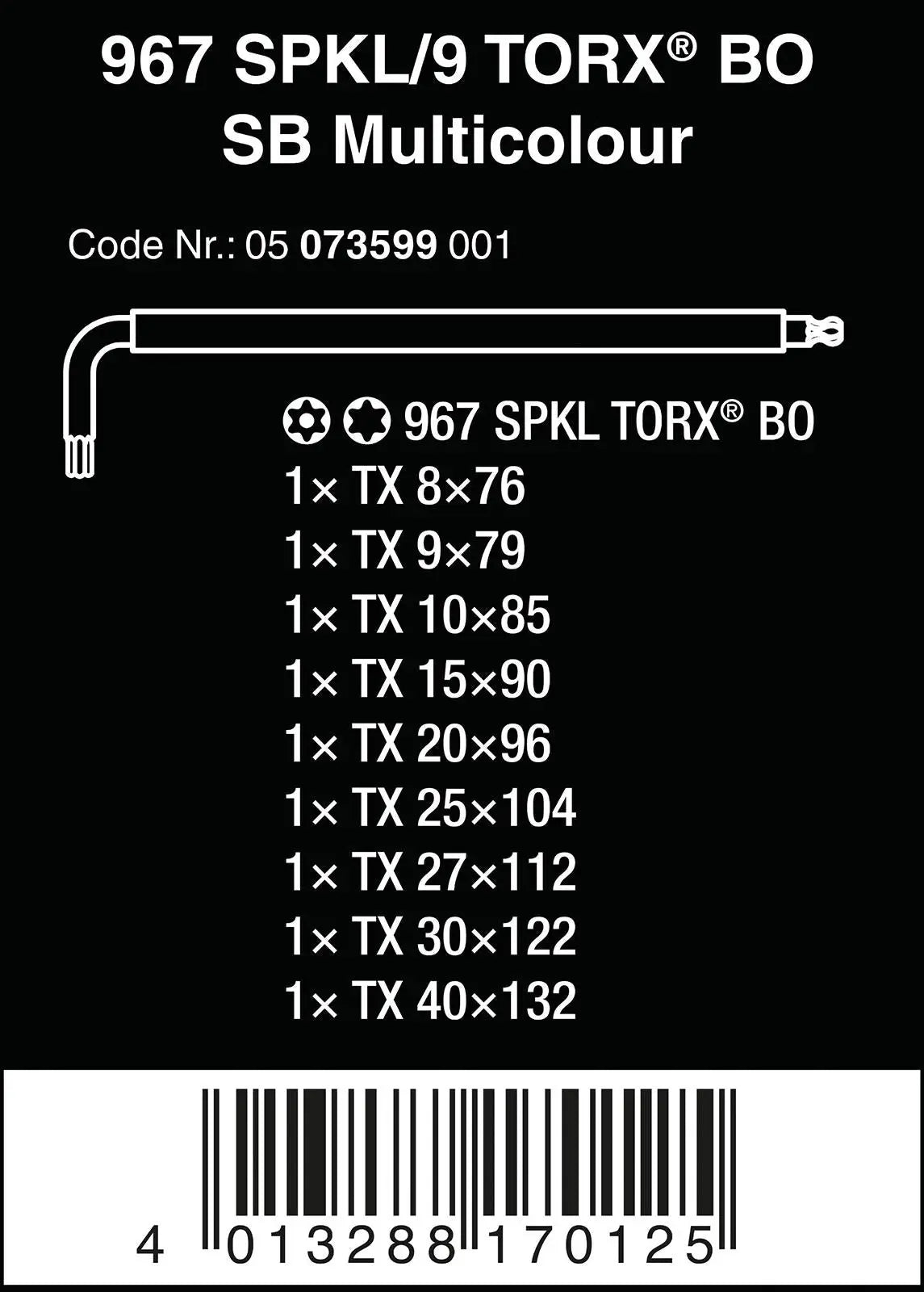 Wera Torx Key Set 967/9 TX BO Multicolour 1 L Key Set for Tamper-Proof TORX Screws 9 Pieces White Rose Tools