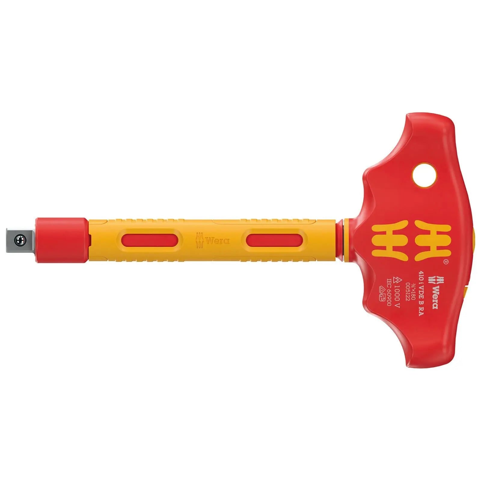 Wera VDE Insulated T-Handle Ratchet Screwdriver for 3/8" Drive Sockets 410 I VDE B RA White Rose Tools