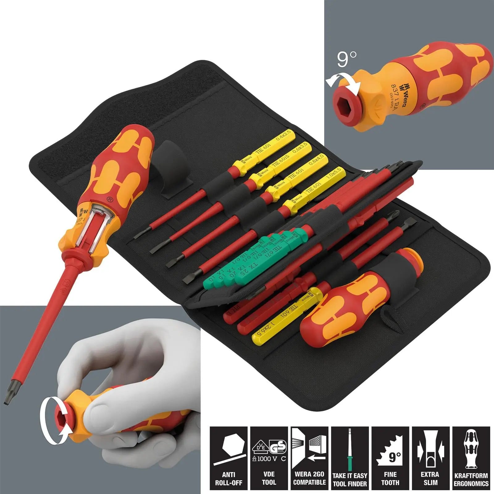 Wera VDE Ratchet Screwdriver Set Take It Easy Kraftform Kompakt KK VDE 17 RA Imperial 1 17 Pieces PH PZ/S TX SL SQ White Rose Tools