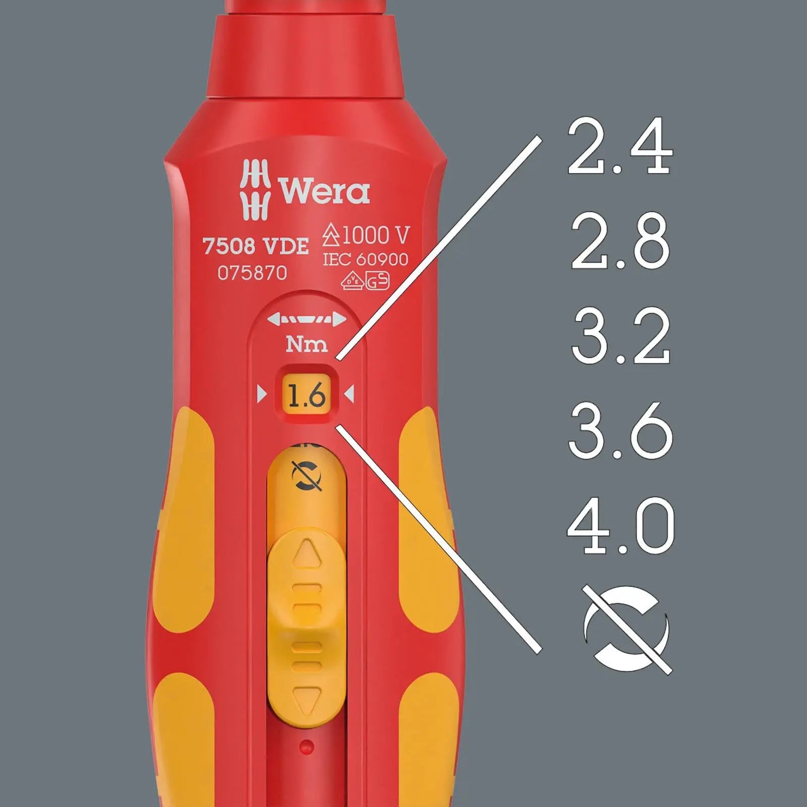 Wera VDE Safe Torque Screwdriver 0.4-2.0 Nm 7508 VDE Kraftform Speed Torque  White Rose Tools