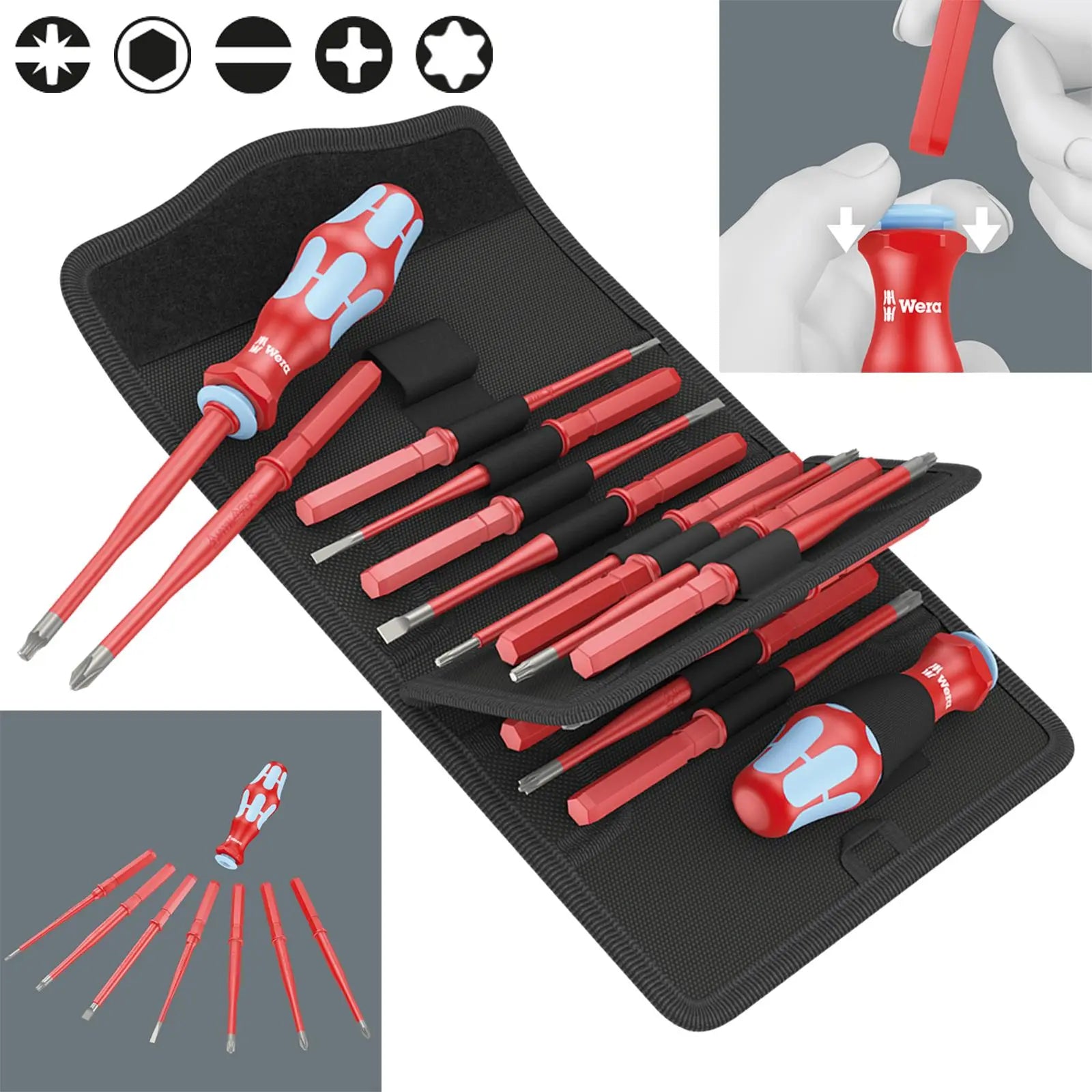 Wera VDE Screwdriver Set 17 Piece Kraftform Kompakt VDE Stainless Steel 17 Extra Slim 1 White Rose Tools