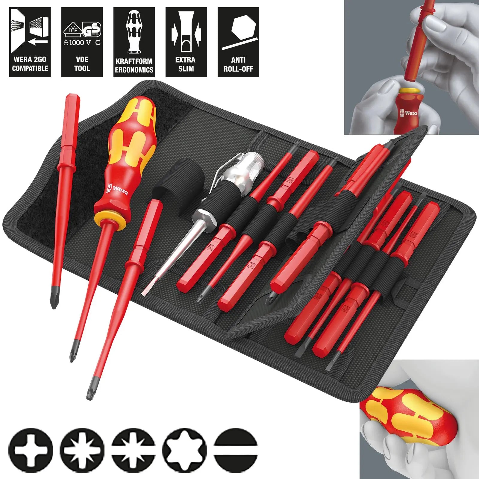 Wera VDE Screwdriver Set Interchangable Kraftform Kompakt 16 Extra Slim 1 16 Pieces White Rose Tools