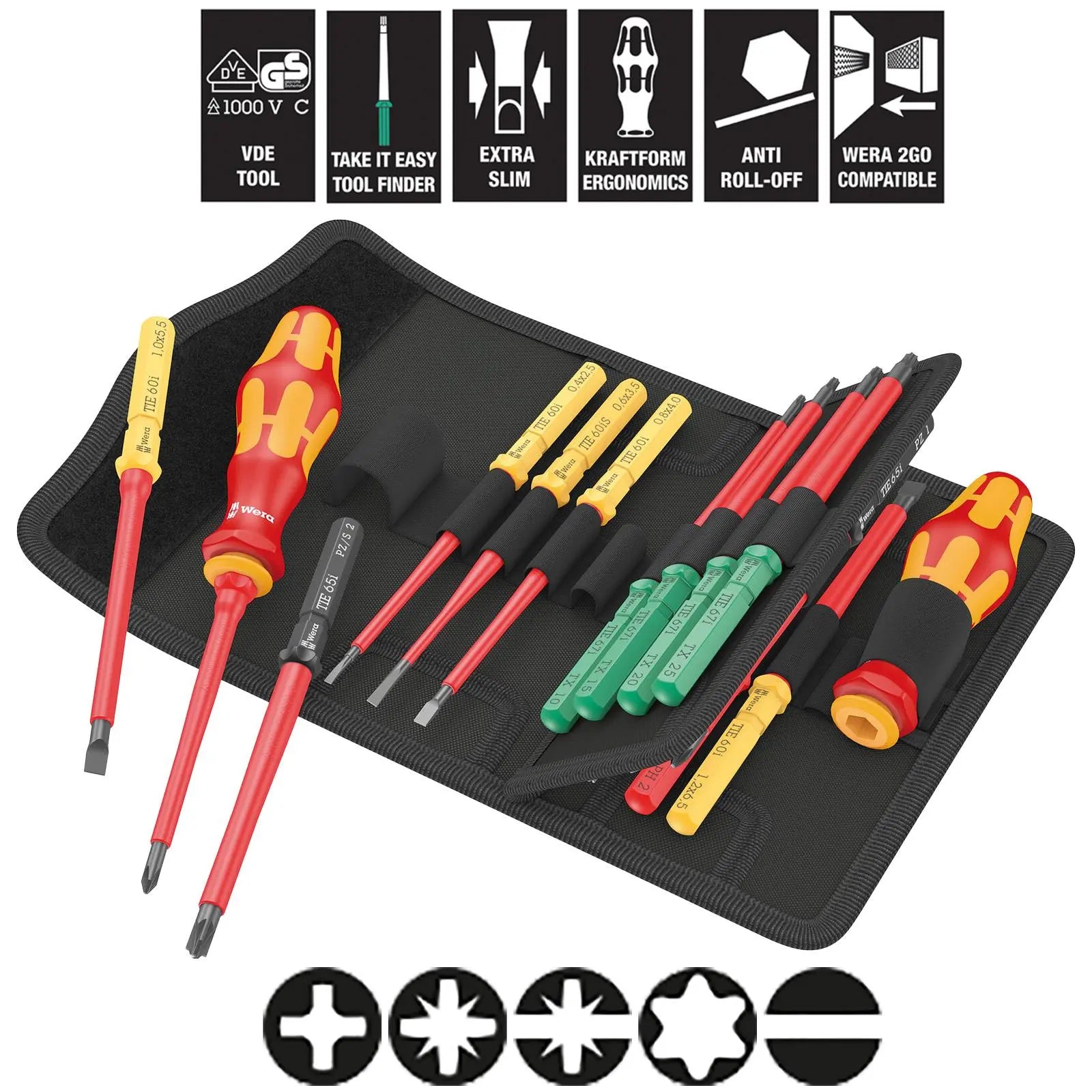 Wera VDE Screwdriver Set Take It Easy Kraftform Kompakt KK VDE 17 Universal 1 Tool Finder 17 Pieces PH PZ PZ/Z SL TX White Rose Tools