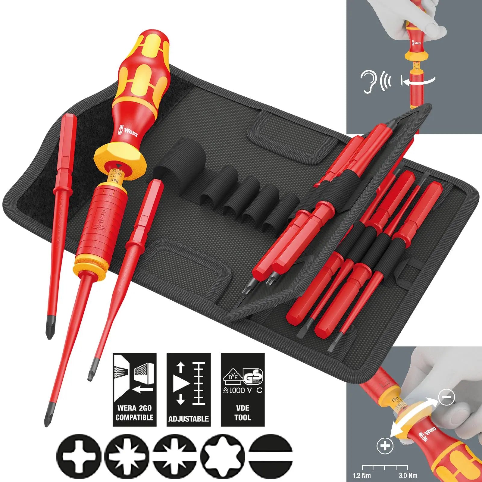Wera VDE Torque Screwdriver 1.2-3.0 Nm Kraftform Kompakt Extra Slim 1 15 Pieces White Rose Tools