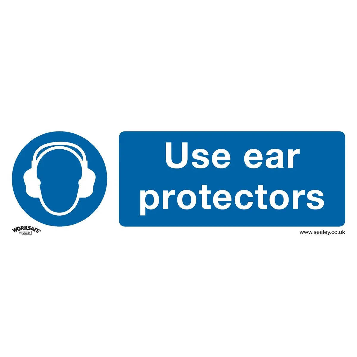 Worksafe by Sealey Mandatory Safety Sign - Use Ear Protectors - Self-Adhesive Vinyl - Pack of 10
