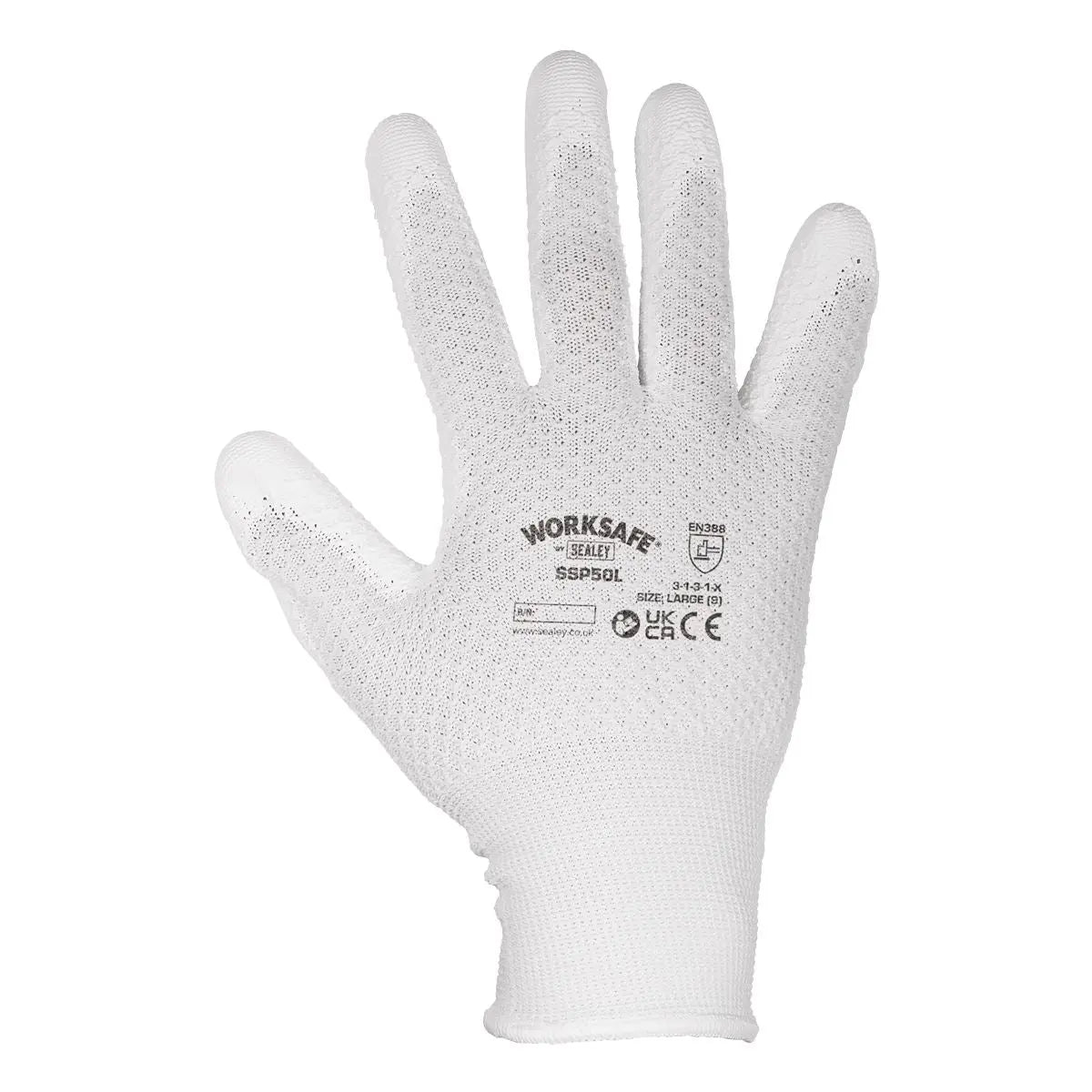 Worksafe by Sealey White Precision Grip Gloves - (Large) - Pack of 6 Pairs White Rose Tools