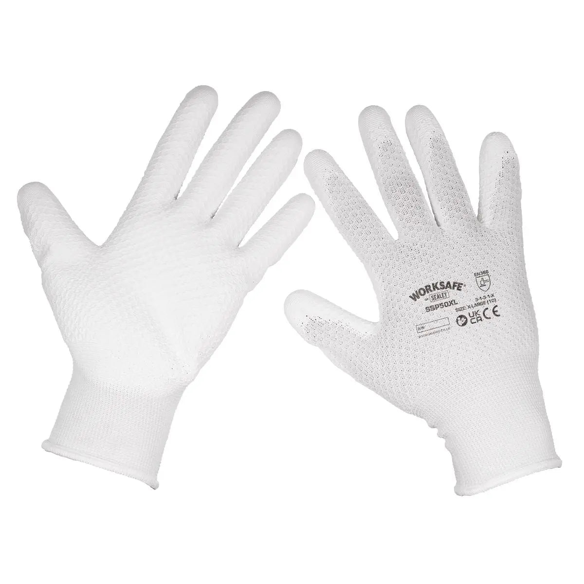 Worksafe by Sealey White Precision Grip gloves - (X-Large) - Pack of 6 Pairs White Rose Tools