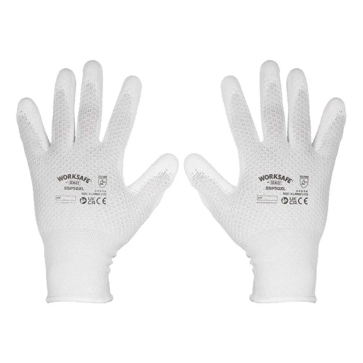 Worksafe by Sealey White Precision Grip gloves - (X-Large) - Pack of 6 Pairs White Rose Tools