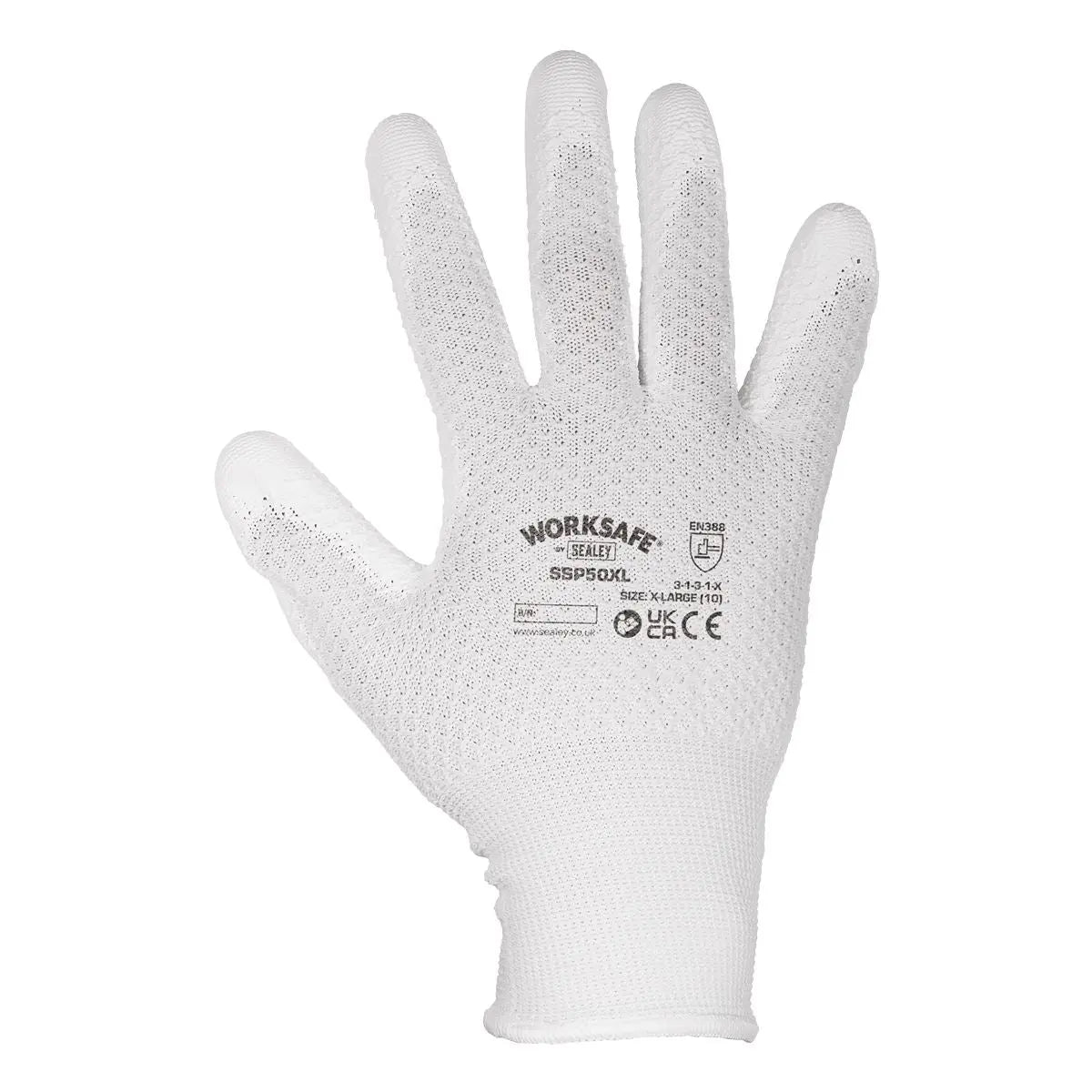 Worksafe by Sealey White Precision Grip gloves - (X-Large) - Pack of 6 Pairs White Rose Tools