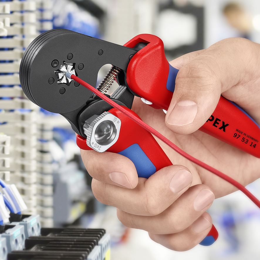 KNIPEX Self Adjusting Crimping Pliers for Wire Ferrules with Lateral Access up to 16mm² 180mm Multi Component Grips 97 53 14 SB White Rose Tools