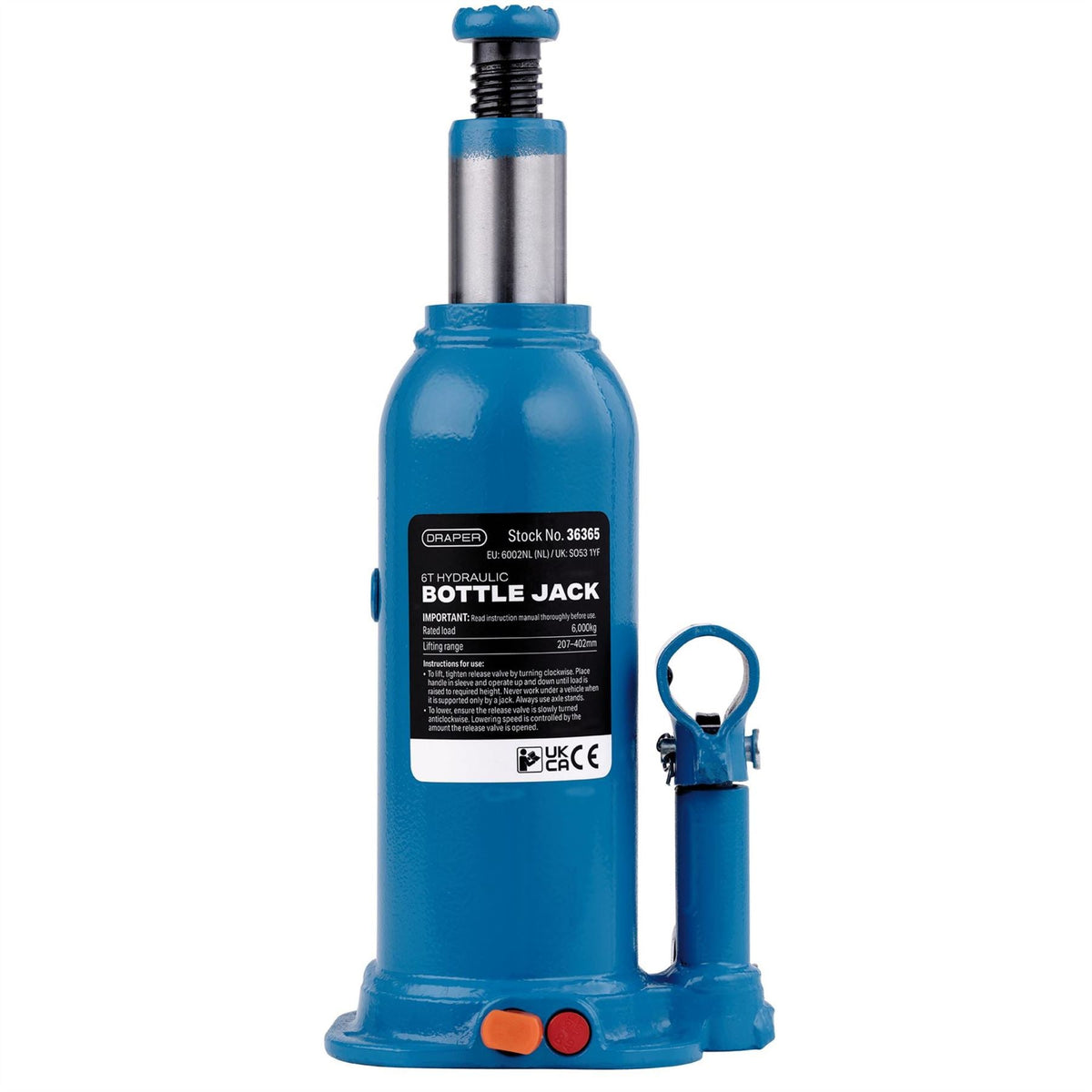 Draper Hydraulic Bottle Jack 6 Tonne 36365 White Rose Tools