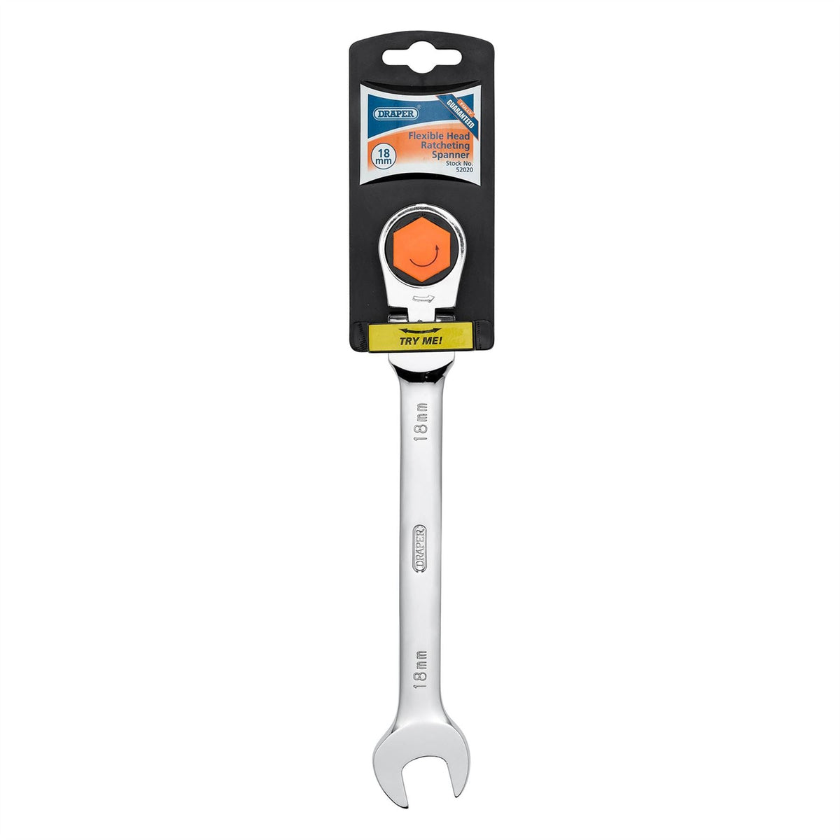 Draper HI-TORQ® Metric Flexible Head Ratcheting Combination Spanner 18mm 52020 White Rose Tools