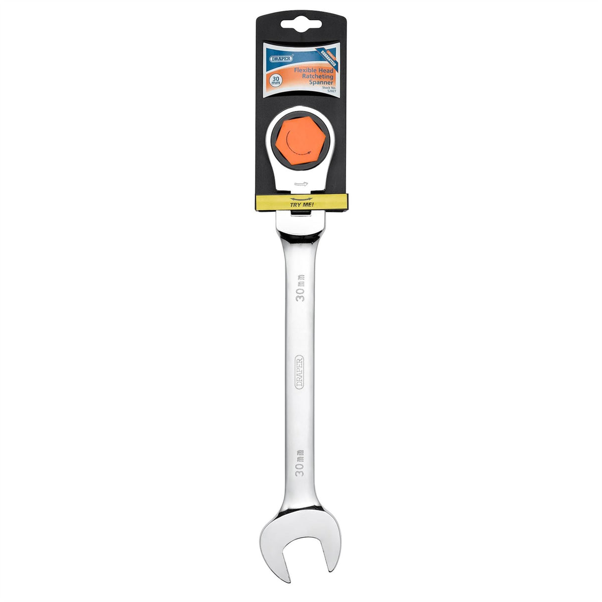 Draper HI-TORQ® Metric Flexible Head Ratcheting Combination Spanner 30mm 52027 White Rose Tools