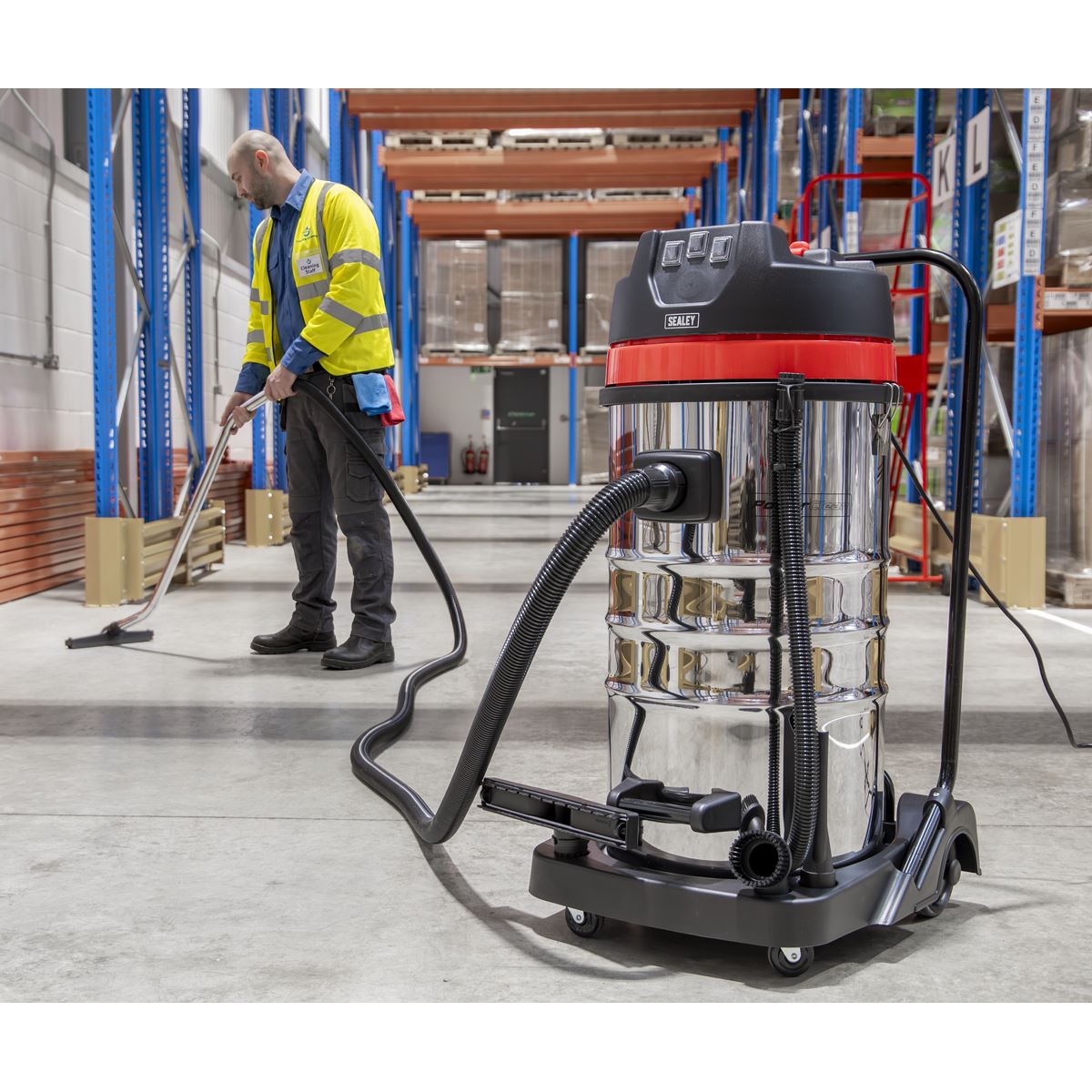 Sealey 100L Vacuum Cleaner Wet & Dry with Stainless Steel Drum 3000W/230V