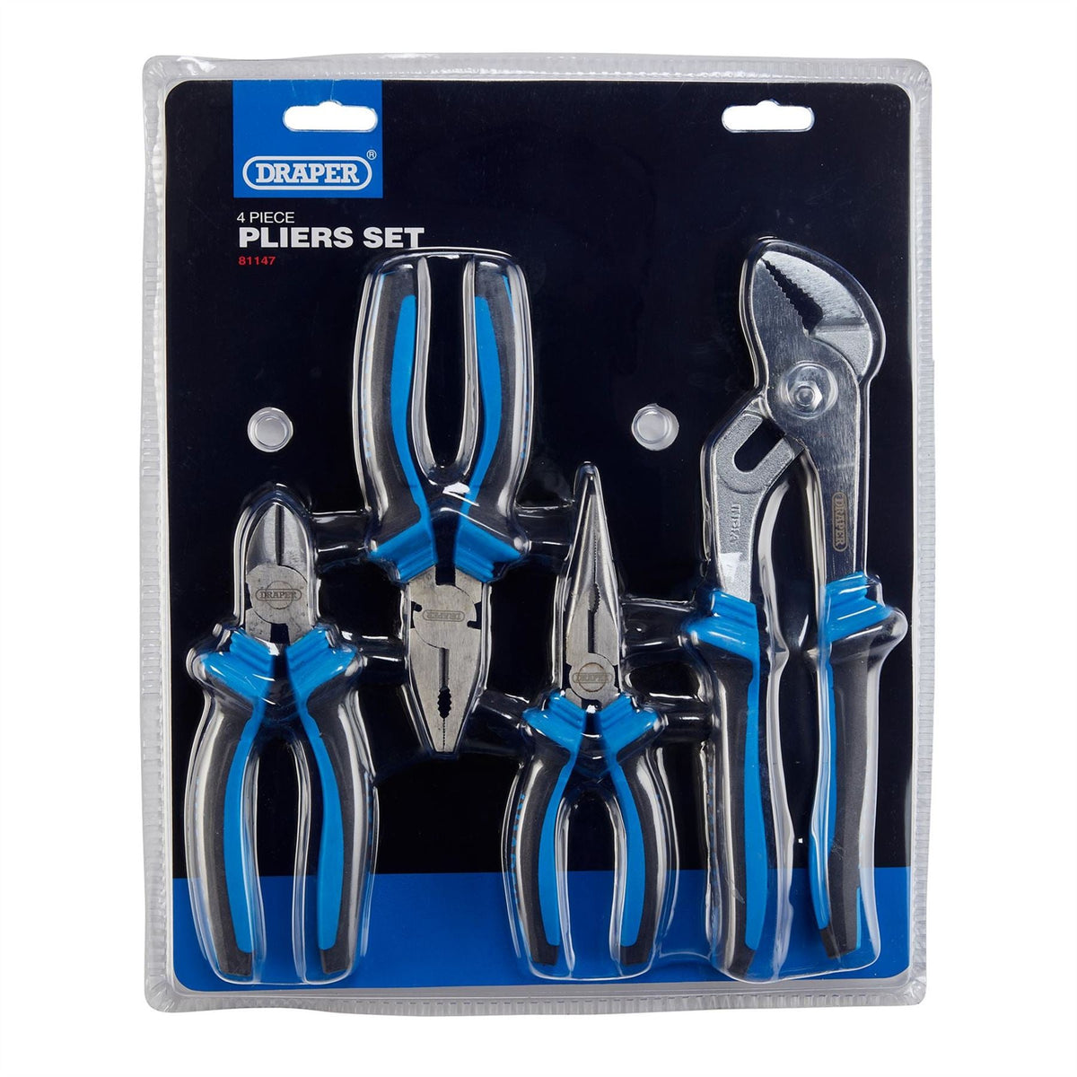 Draper Soft Grip Pliers Set (4 Piece) 81147 White Rose Tools