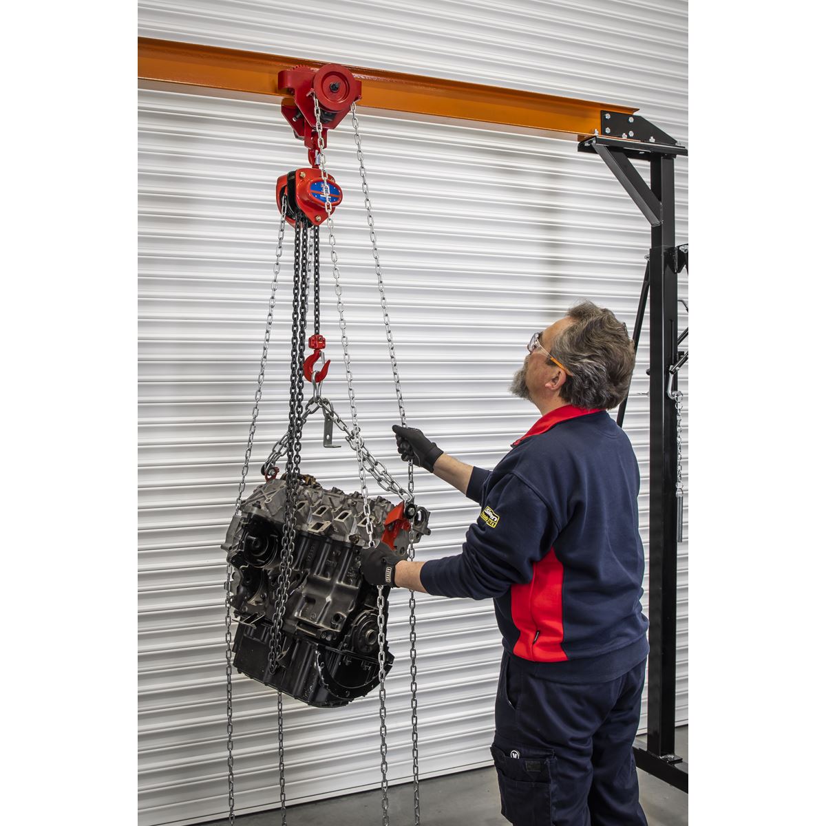 Sealey Portable Adjustable Gantry Crane with Geared Trolley Combo 1 Tonne
