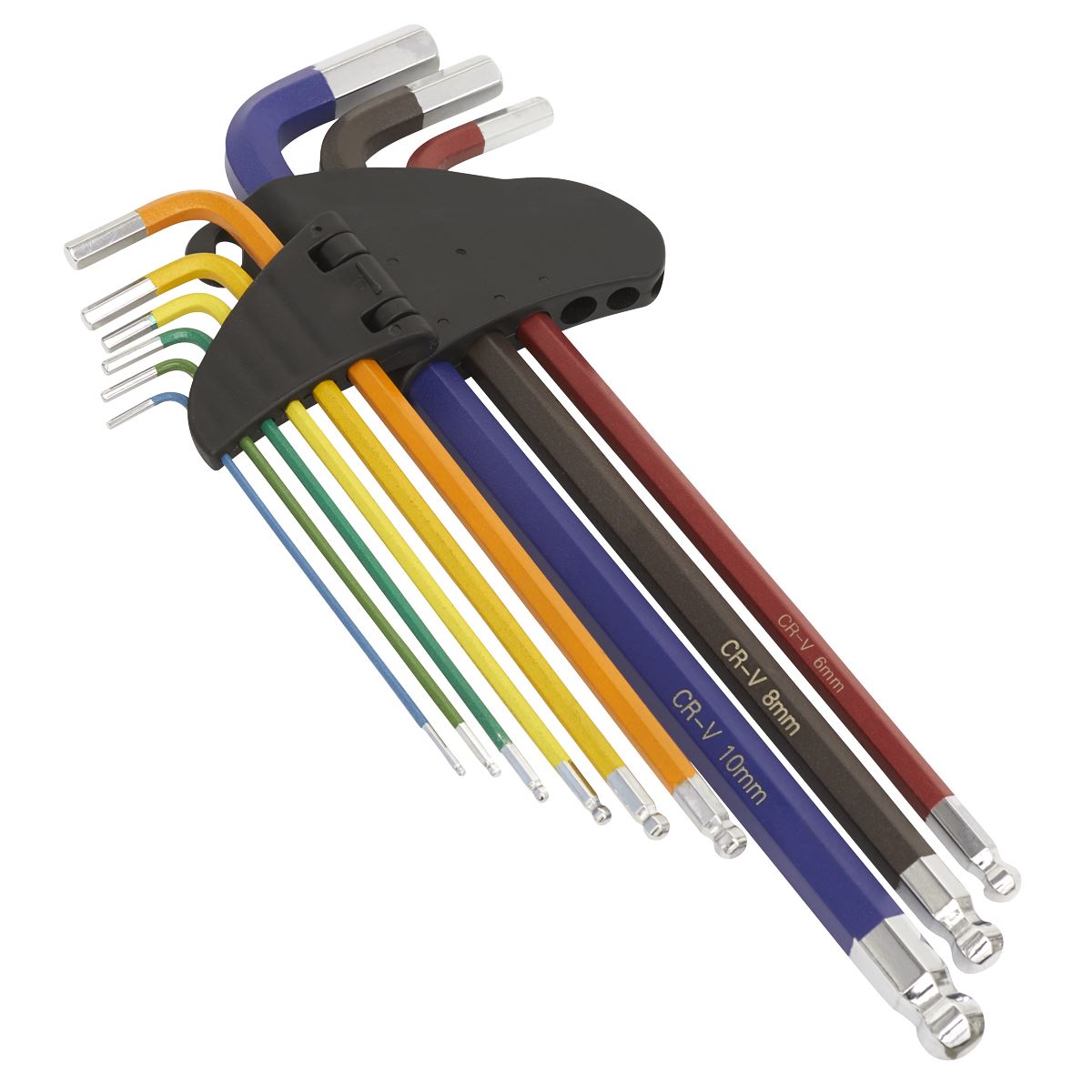 Sealey Premier 9 Piece Colour Coded Extra Long Ball End Hex Key Set 1.5-10mm Case