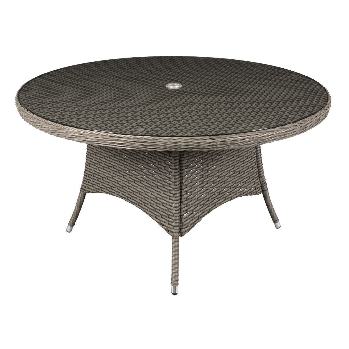 Dellonda Chester Rattan Wicker Outdoor Dining Table with Tempered Glass Top White Rose Tools