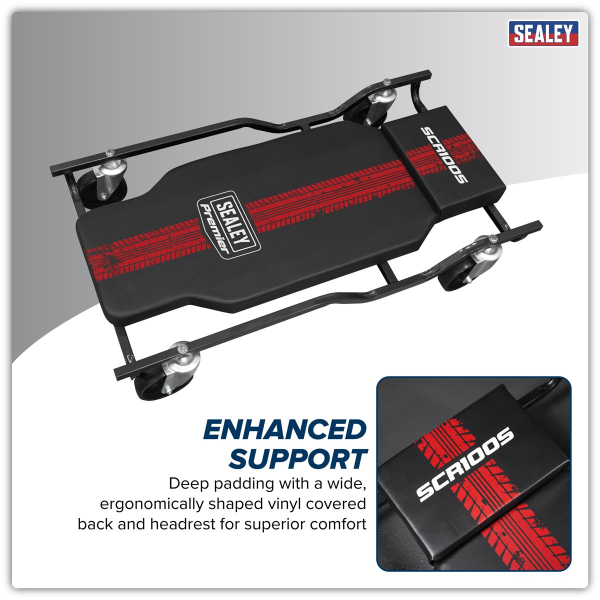 Sealey Steel Creeper with 4 Rough Ground Wheels