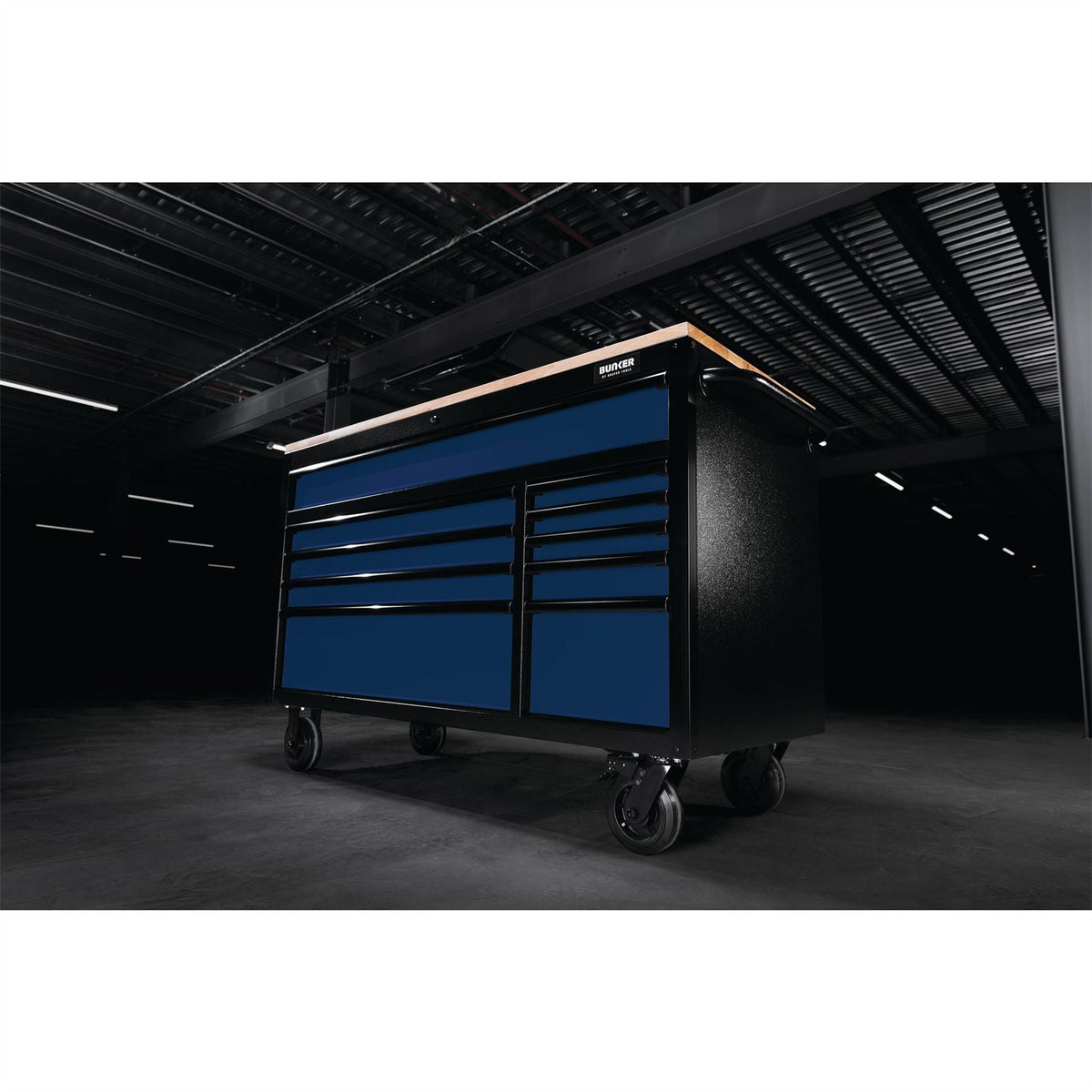 BUNKER 10 Drawer Workbench Roller Tool Cabinet 56" Blue 27223 White Rose Tools