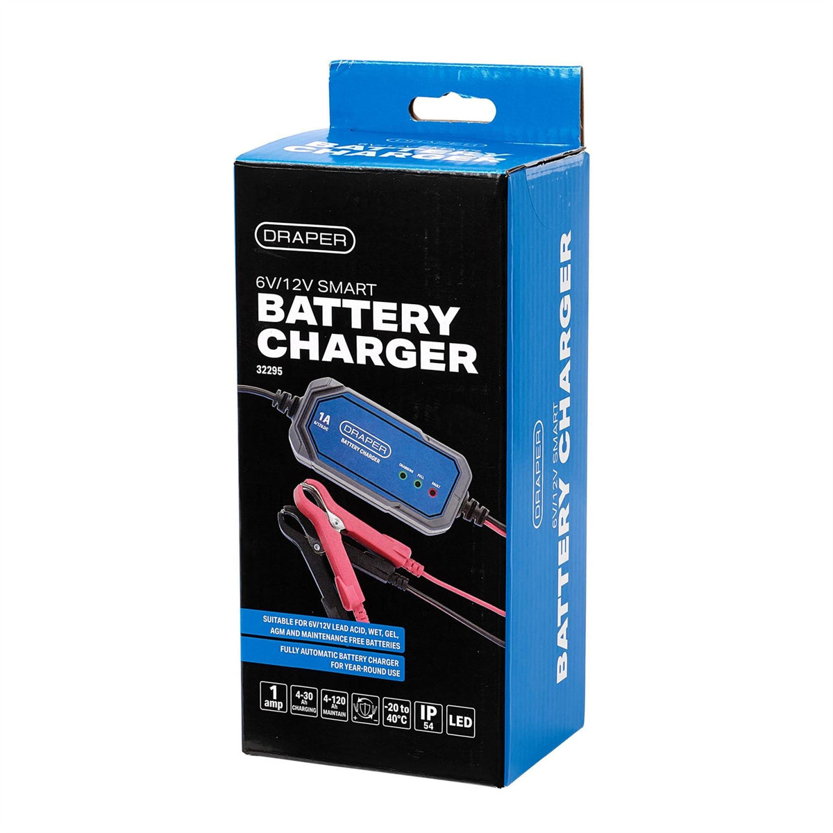 Draper 1A 6/12V Smart Battery Charger 32295 White Rose Tools