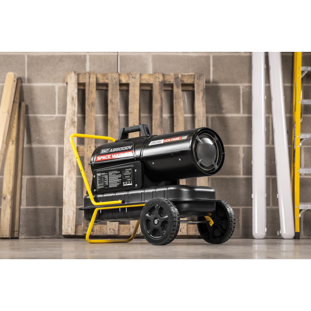 Sealey Dual Voltage Kerosene/Diesel Space Warmer® Heater with Wheels 50,000Btu/hr