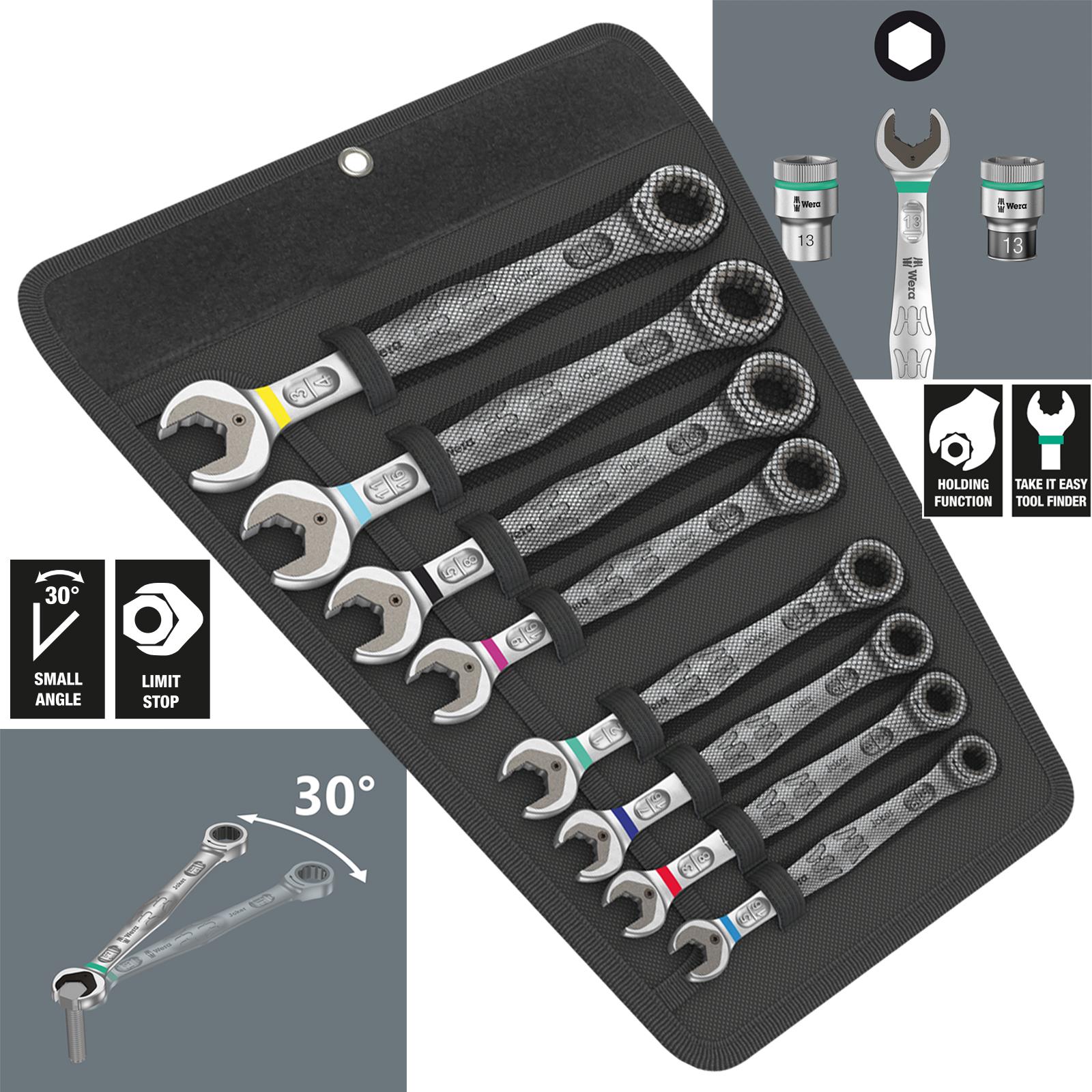 Wera Ratchet Combination Spanner Set 8 Piece 6000 Joker 8 Set 1 Imperial in Pouch 5/16"-3/4