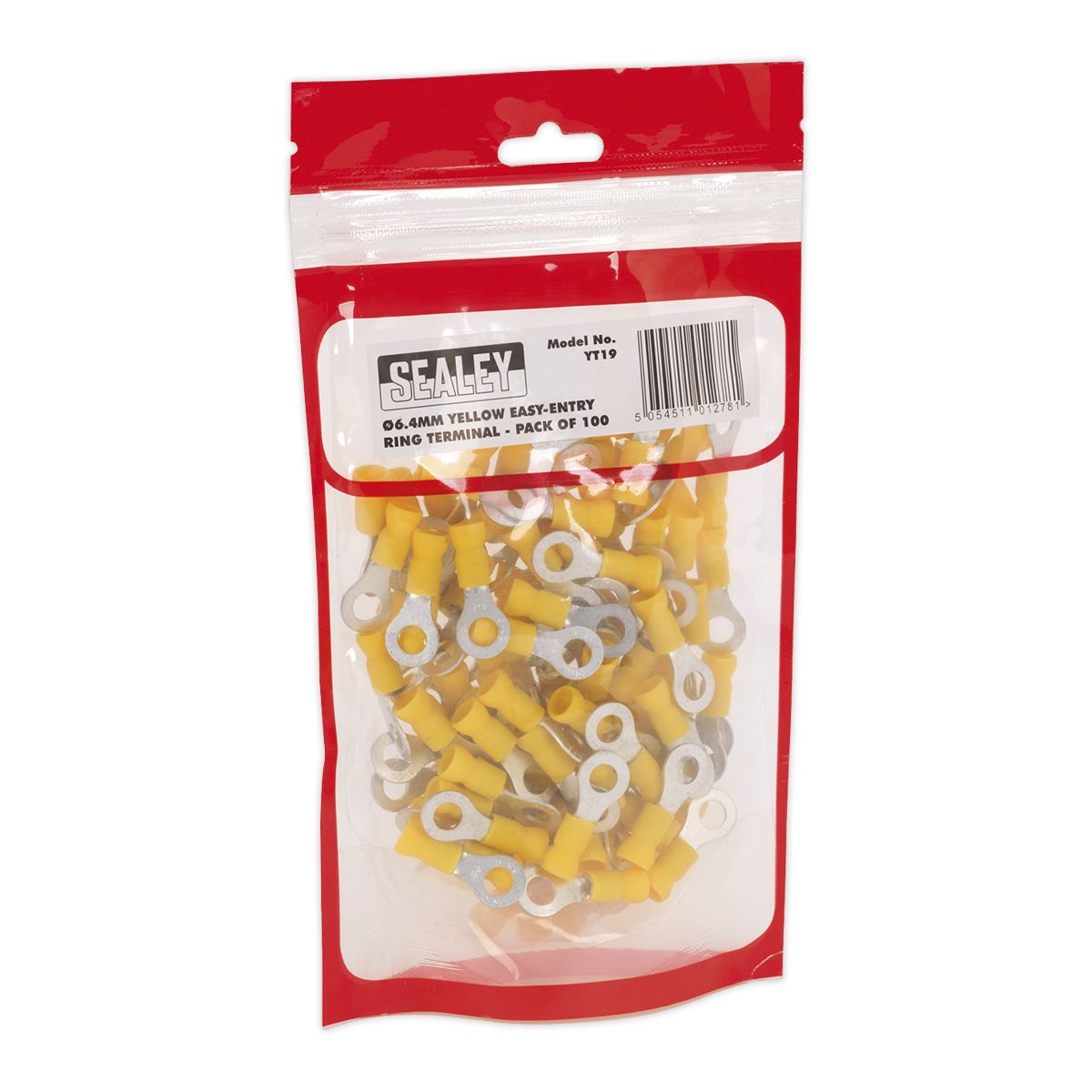 Sealey 100 Pack 6.4mm (1/4") Yellow Easy Entry Ring Terminal