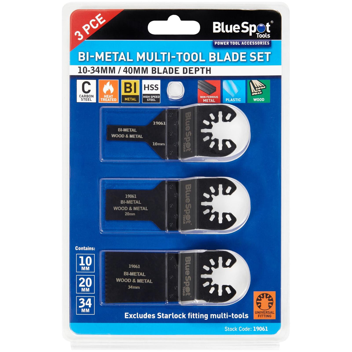 BlueSpot Multi Tool Blade Set OMT Bi-Metal 10-34mm 3 Piece White Rose Tools