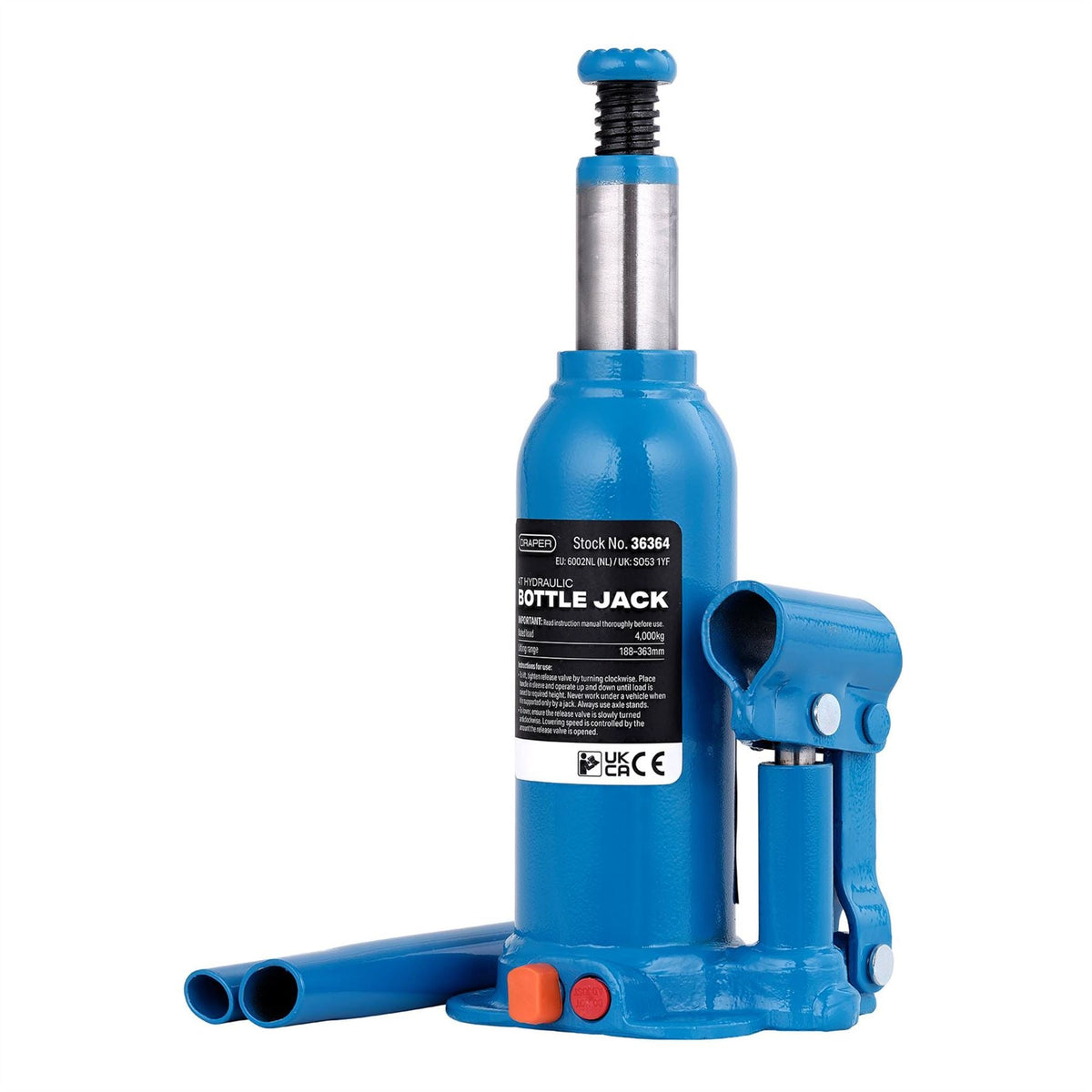 Draper Hydraulic Bottle Jack 4 Tonne 36364 White Rose Tools