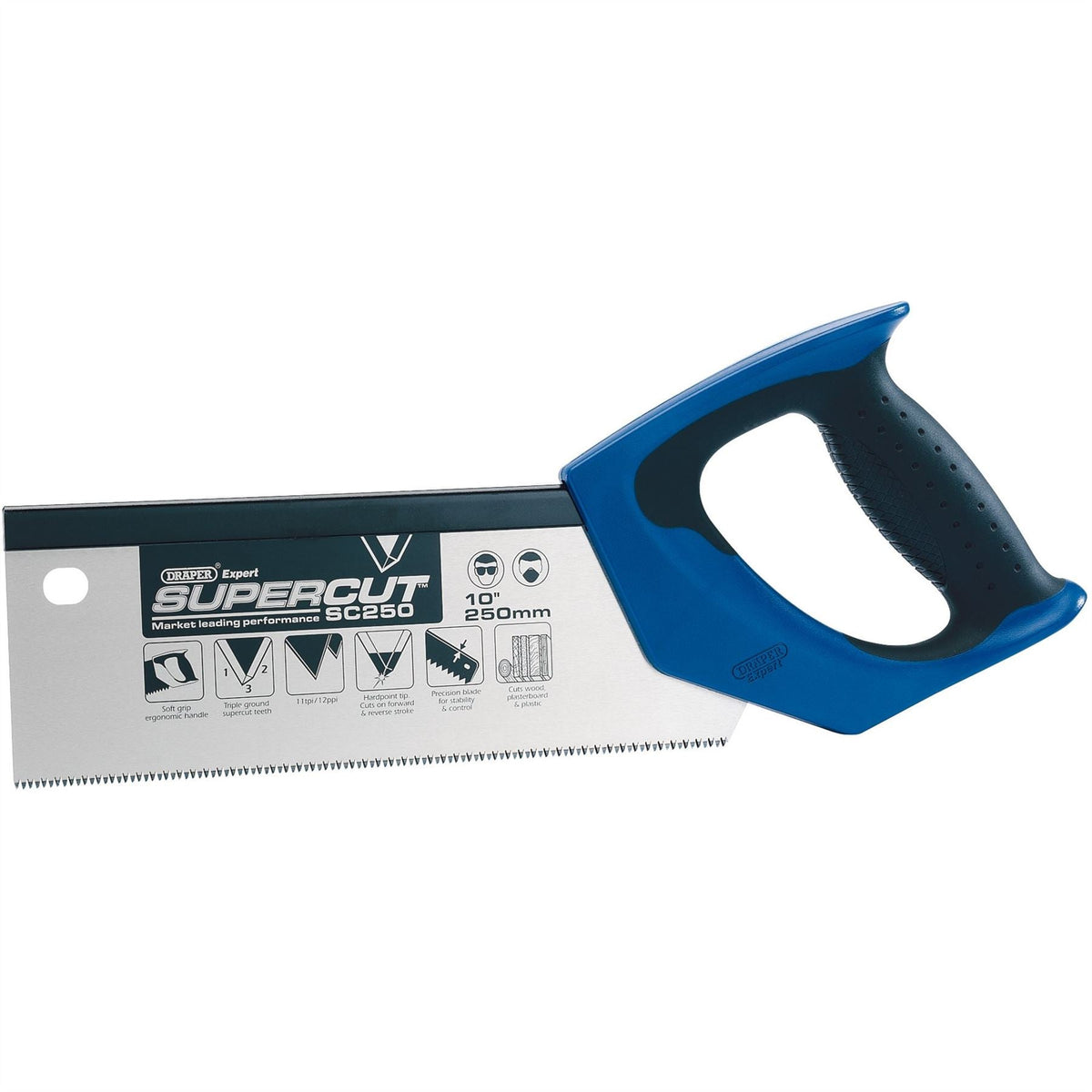 Draper Expert Supercut® Soft Grip Hardpoint Tenon Saw 250mm/10" 11tpi/12ppi 49281 White Rose Tools