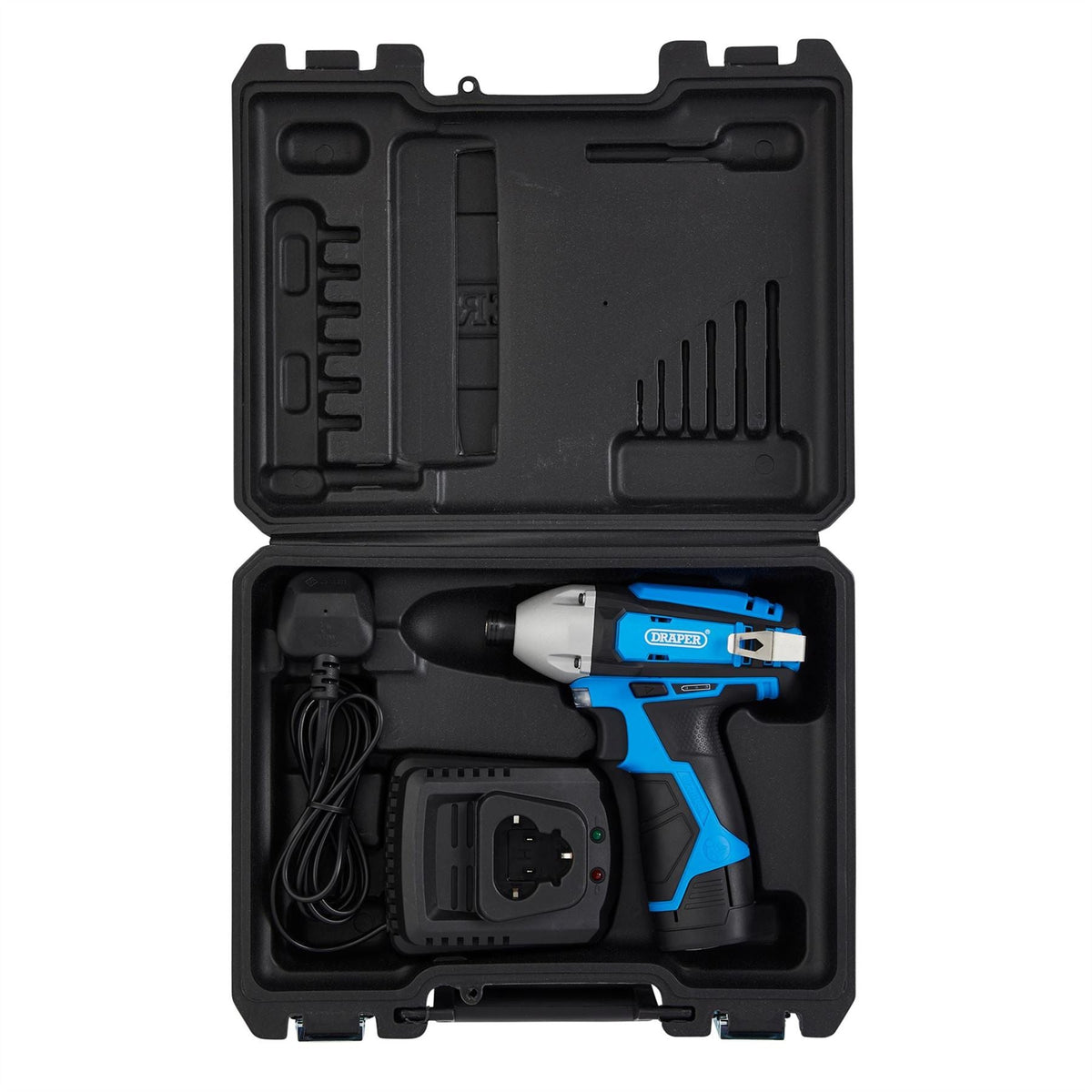 Draper 12V Impact Driver 1/4" Hex. 1 x 1.5Ah Battery 1 x Fast Charger 70332 White Rose Tools