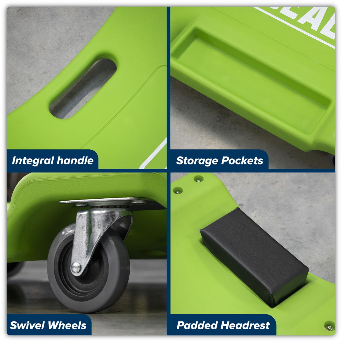 Sealey Composite Creeper with 6 Wheels - Hi-Vis Green